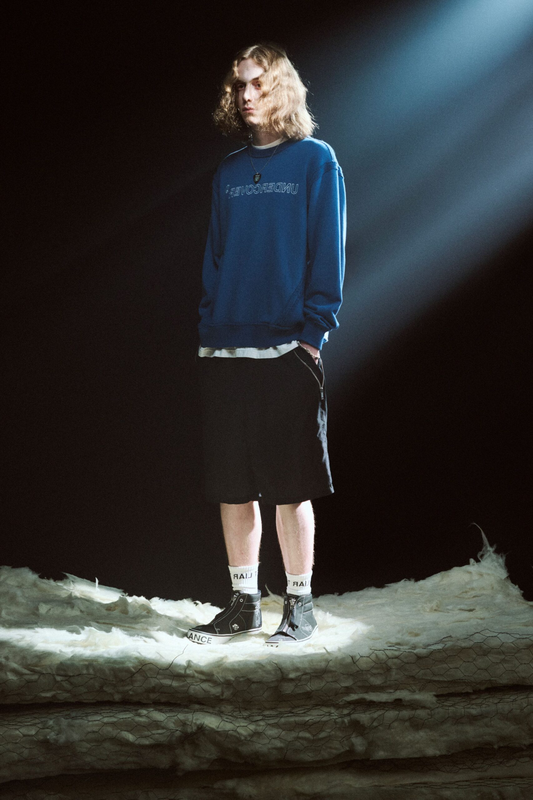 blue cotton long-sleeve hooded relaxed hoodie