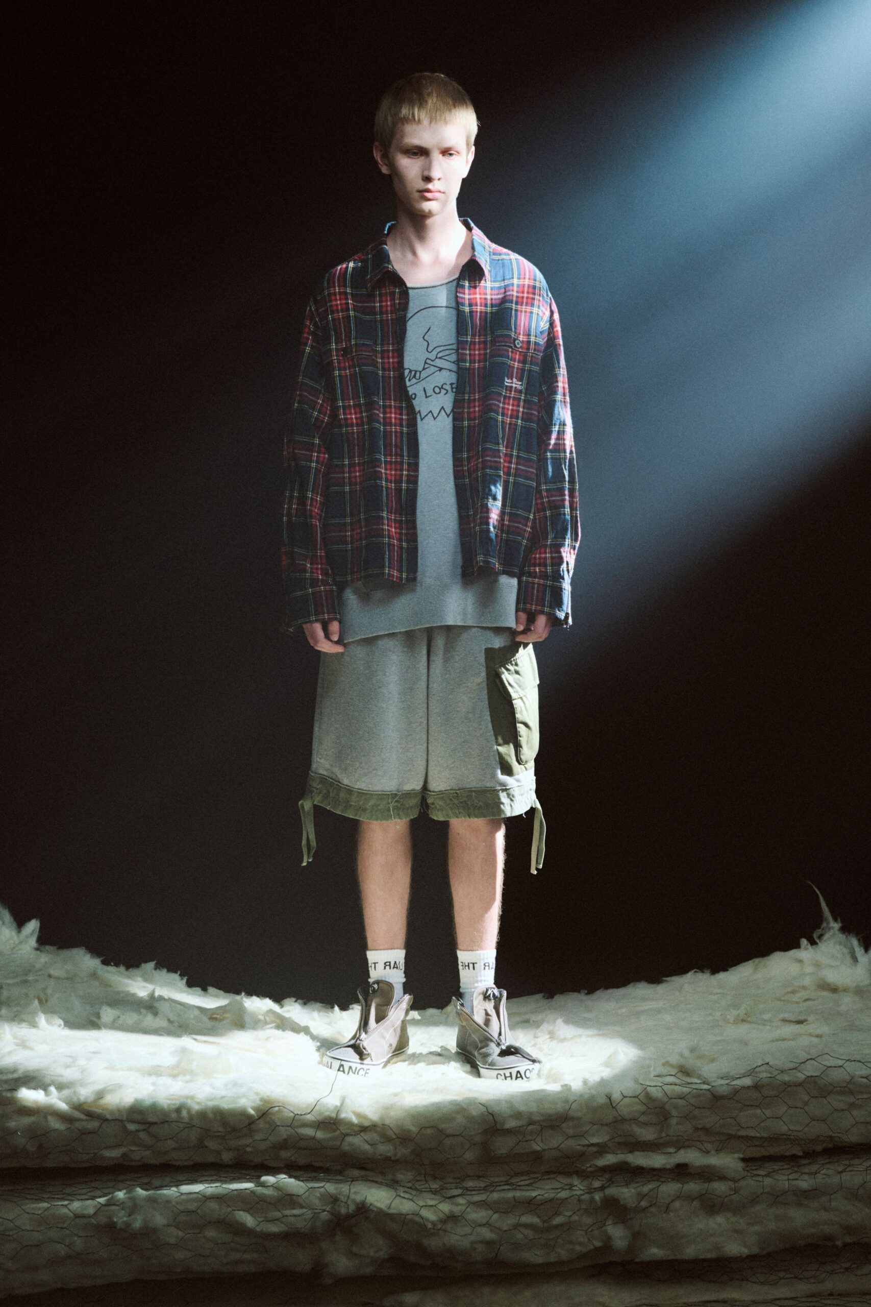 red cotton long-sleeve collared relaxed checked shirt
