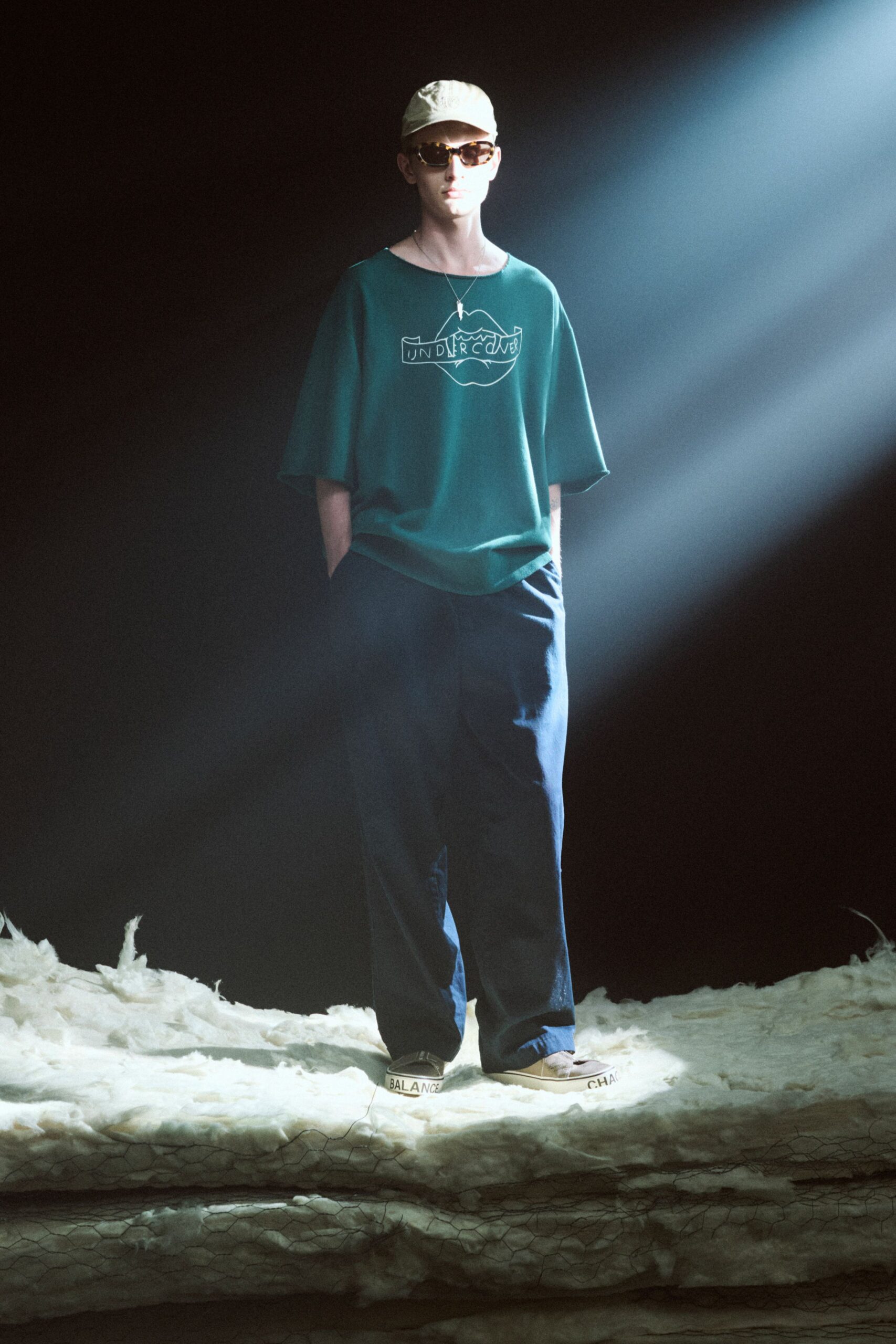 blue cotton relaxed wide-leg pants