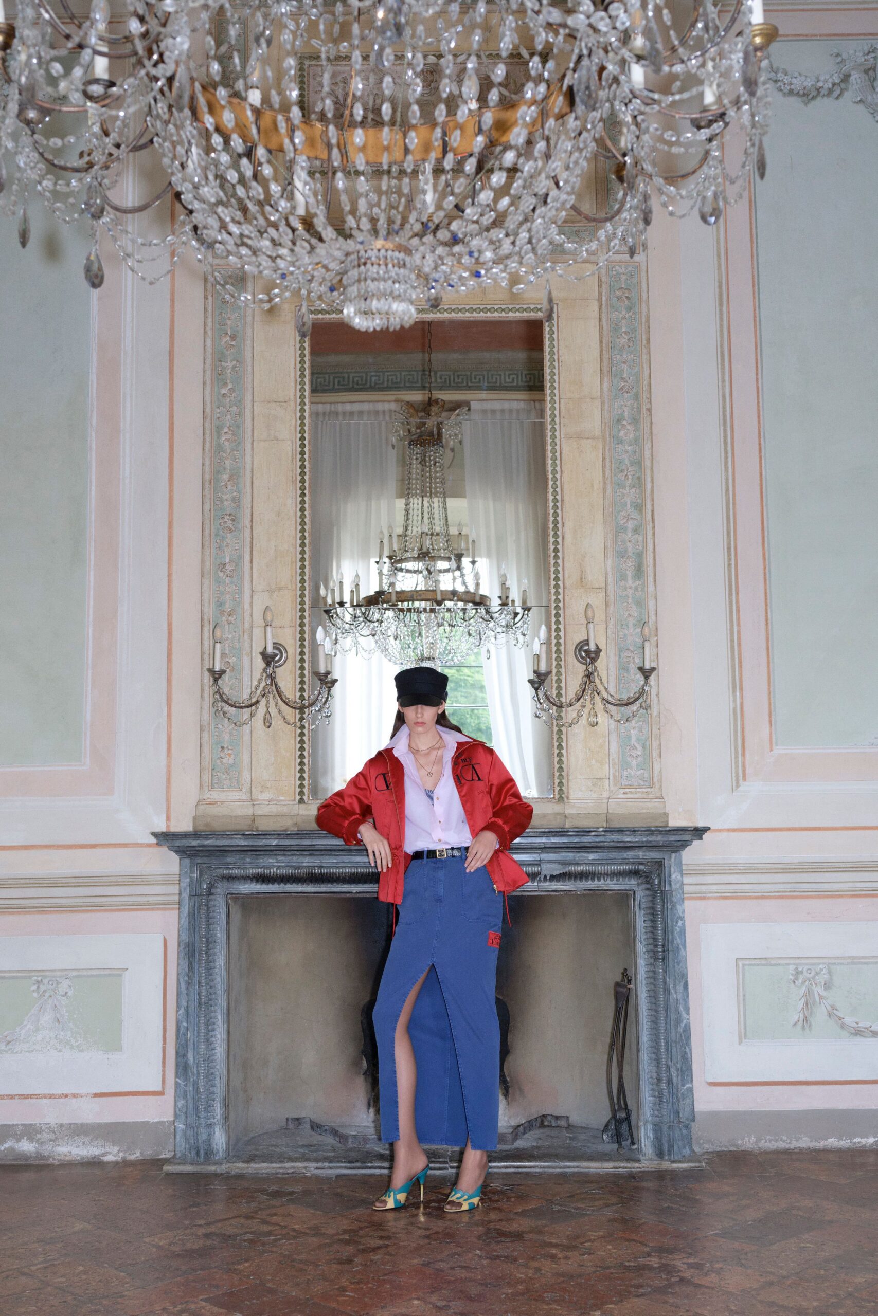 red satin long-sleeve collared fitted zippered jacket