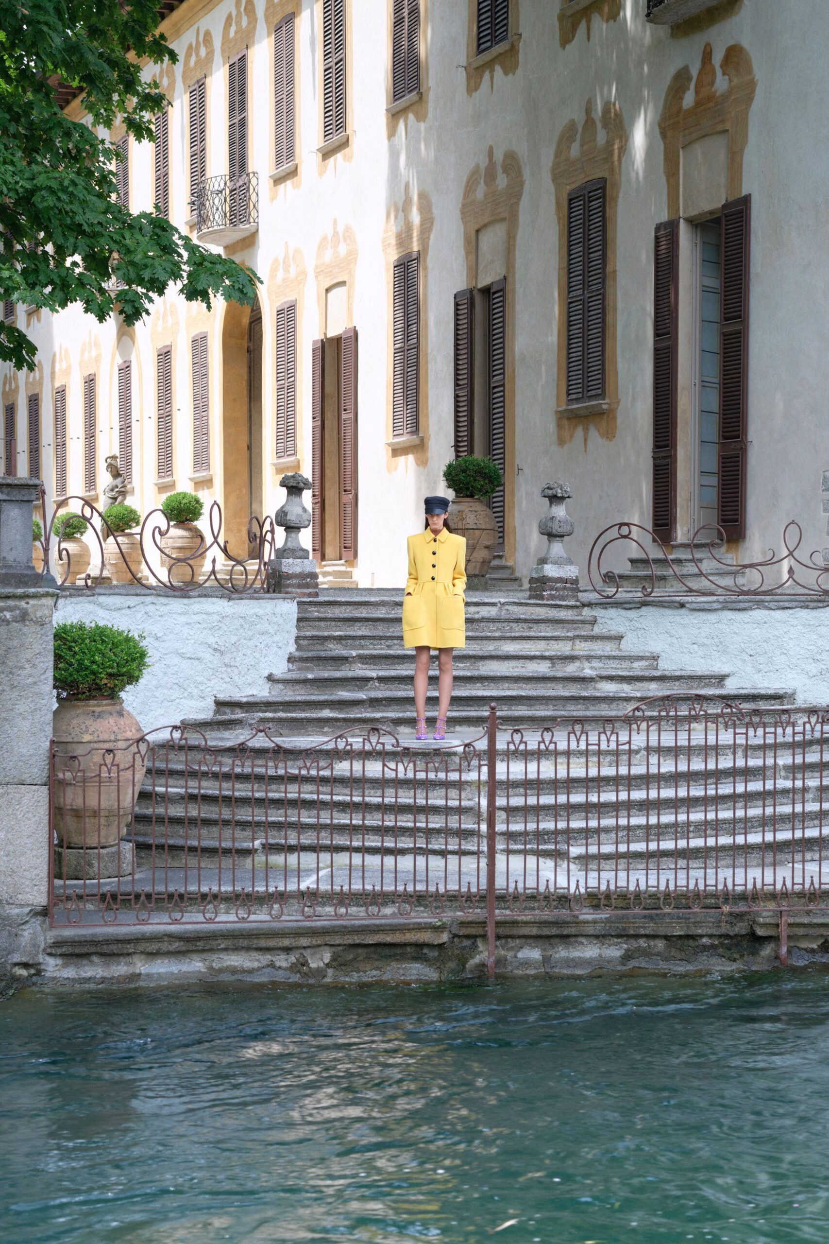 yellow long-sleeve collared fitted coat