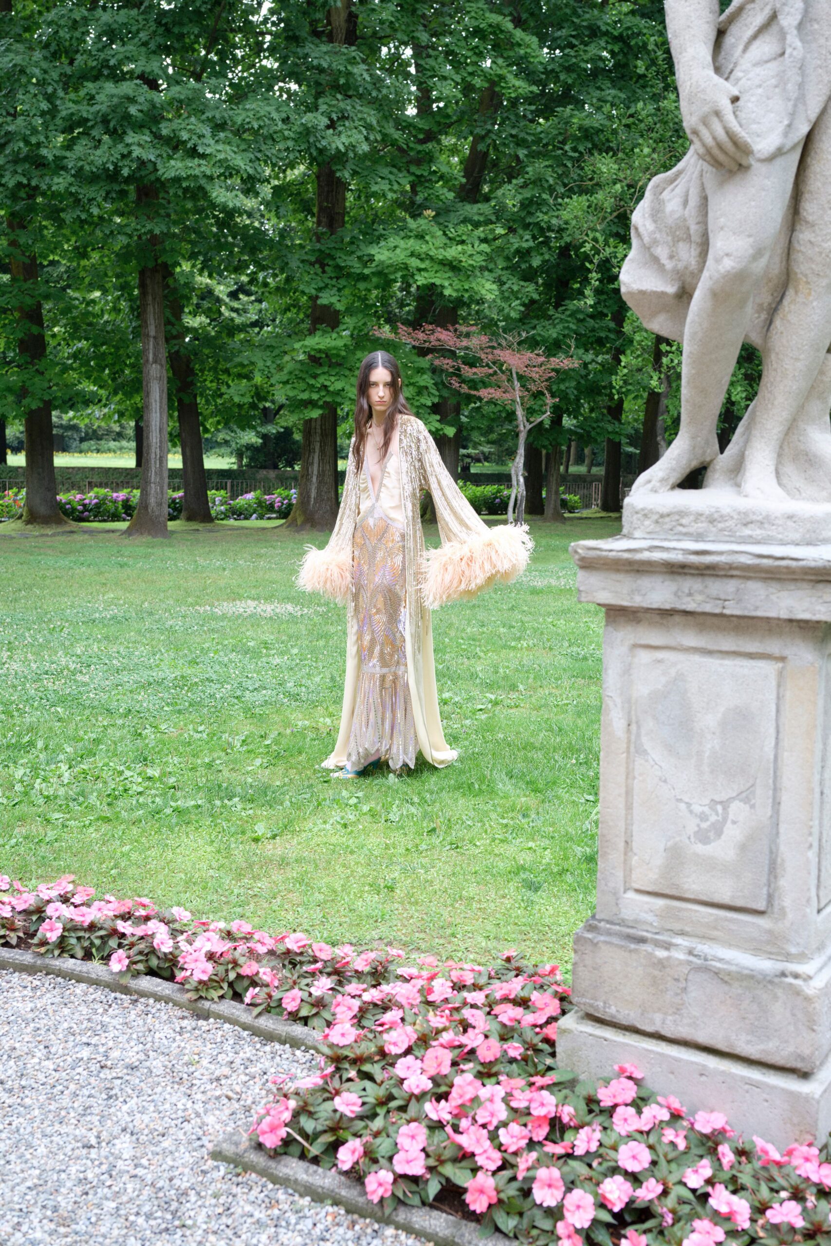 beige gold embroidered gown