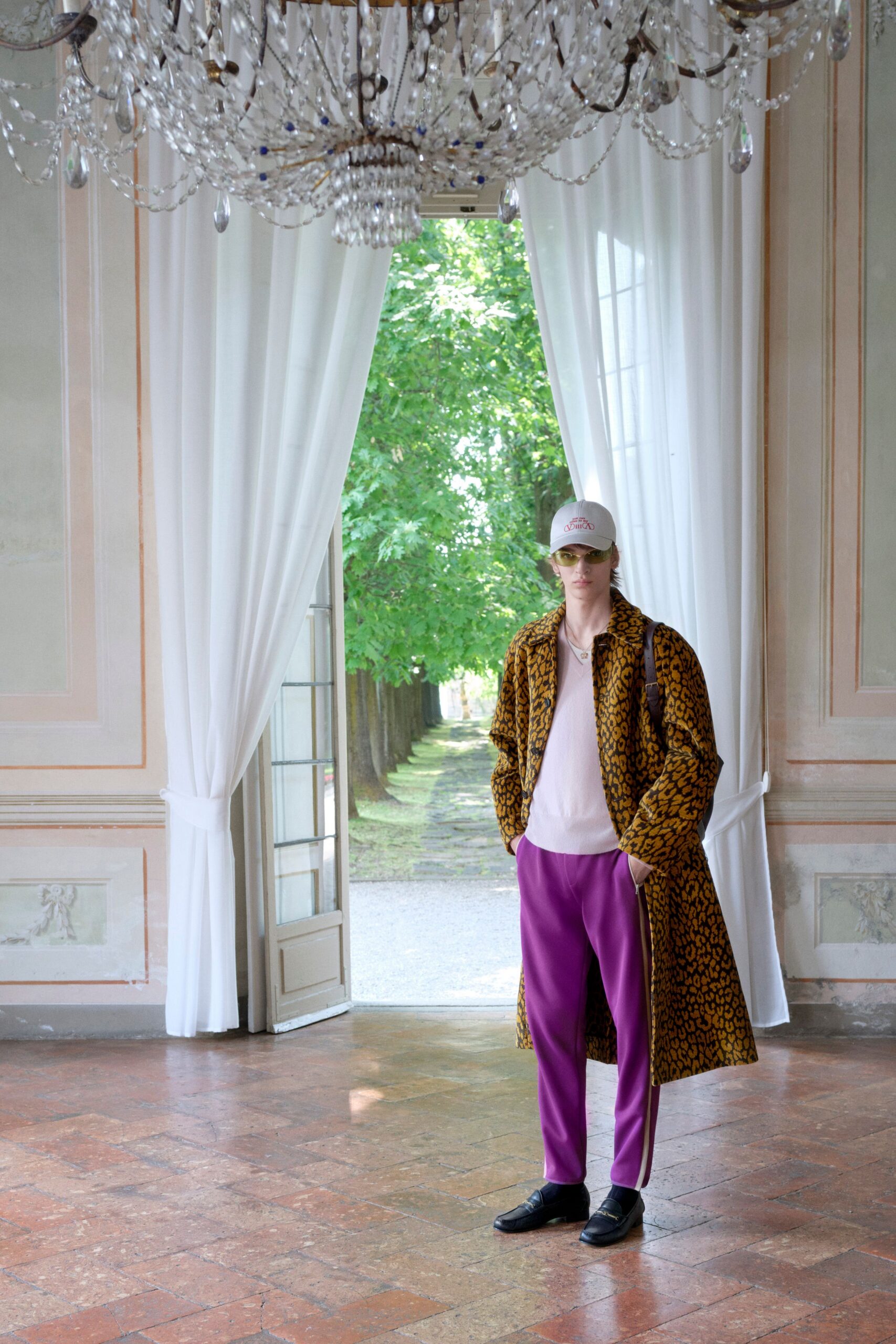 purple silk tailored pants