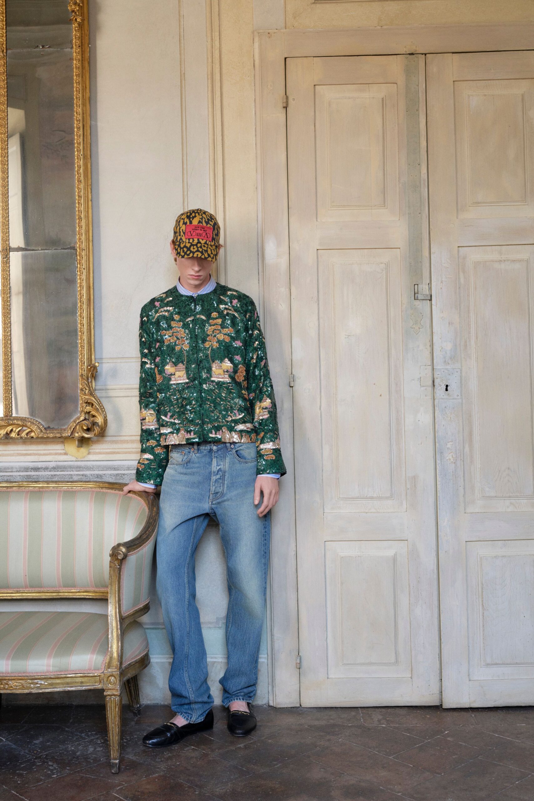 green printed shirt with jeans