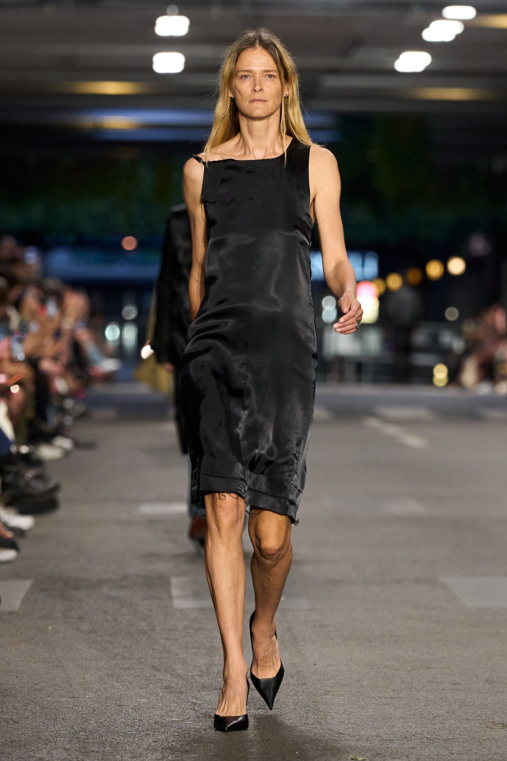 black silk sleeveless midi dress