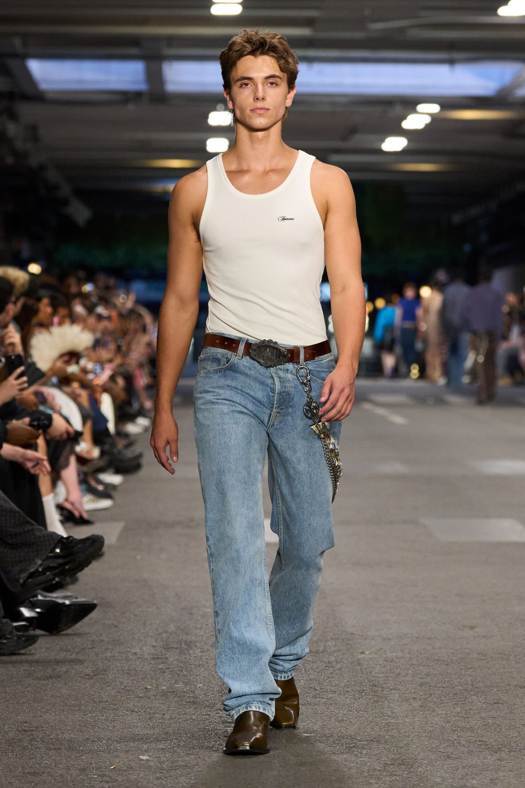 white tank-top blue jeans