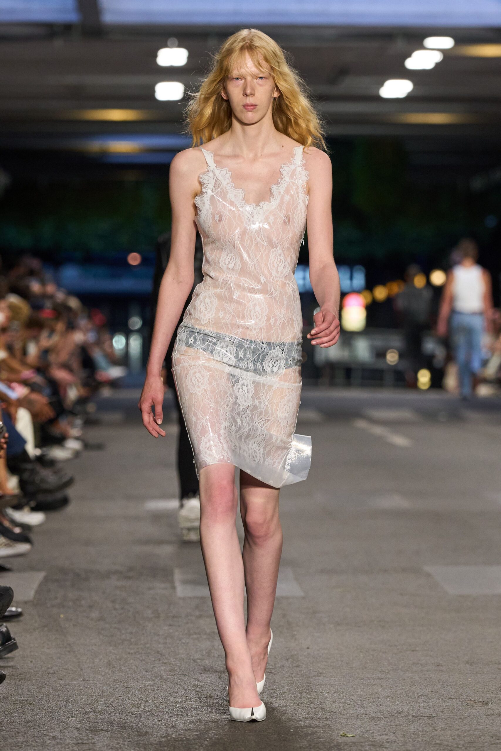 white lace sleeveless v-neck fitted embroidered dress