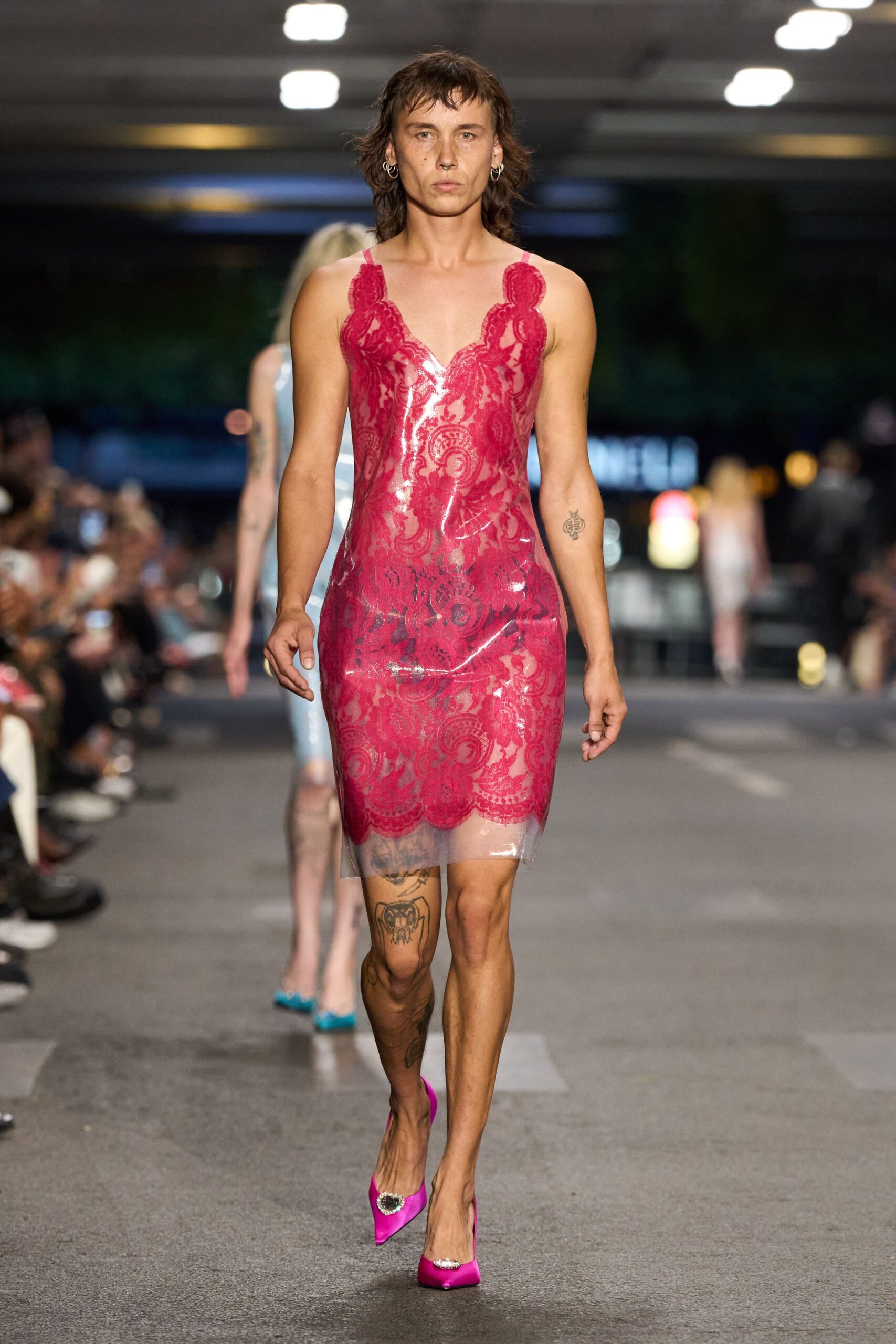 pink lace mini dress