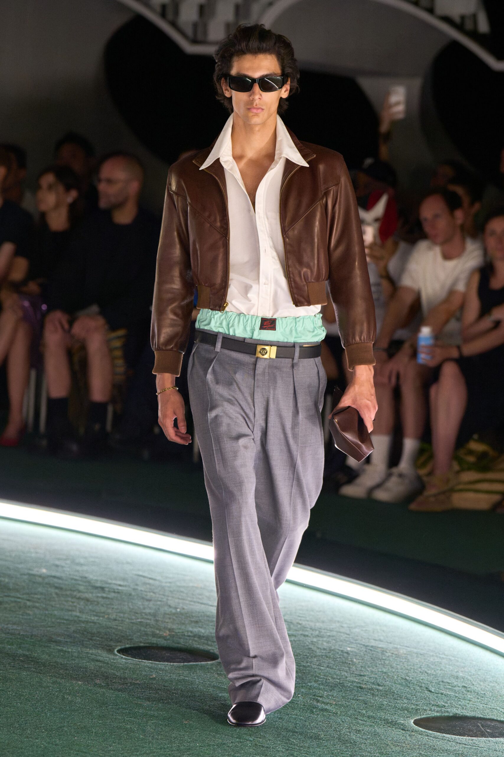gray wool tailored pleated pants