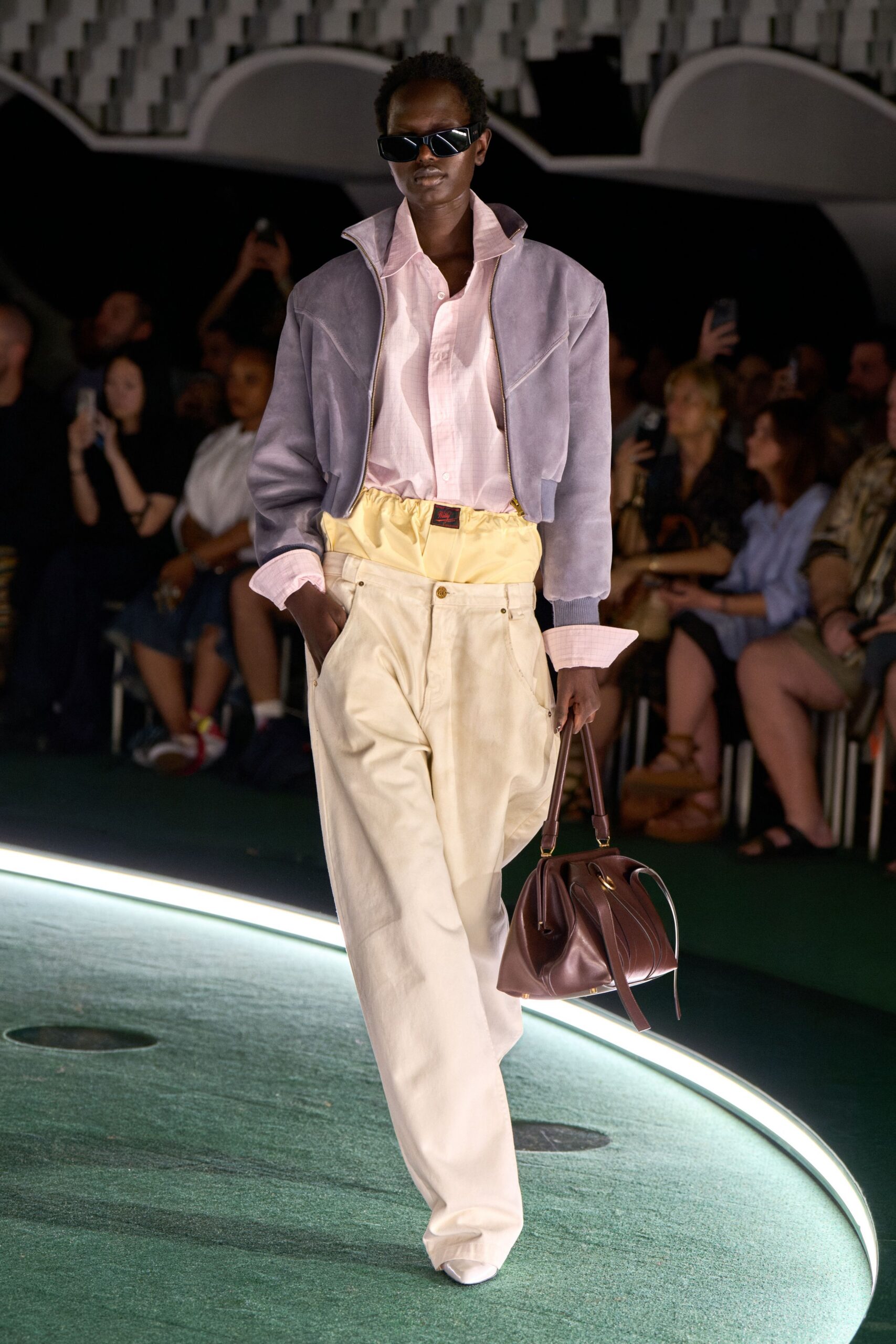 beige cotton relaxed pleated pants