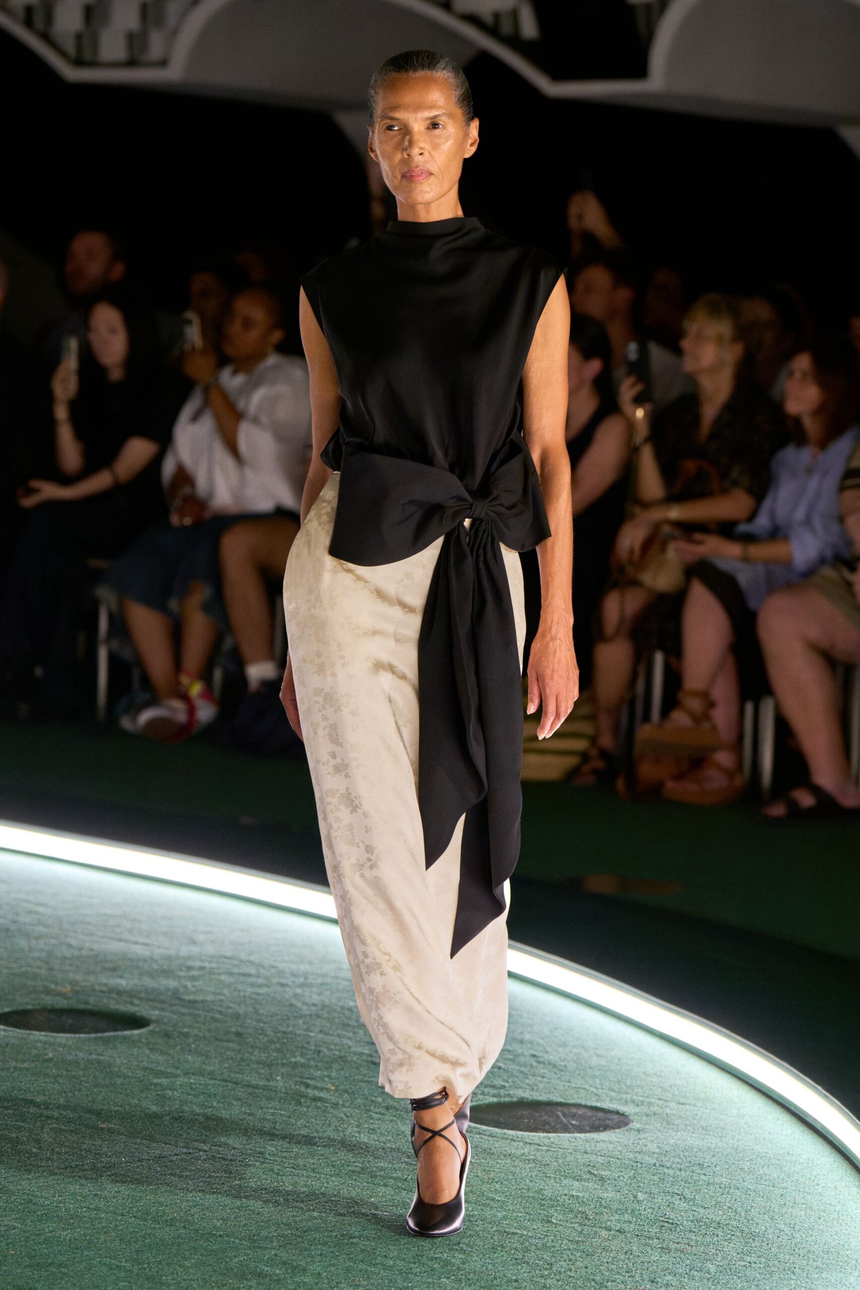 beige silk relaxed pleated pants