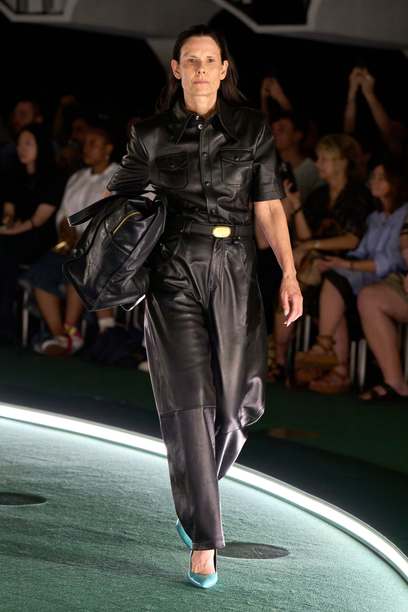black leather top and pants