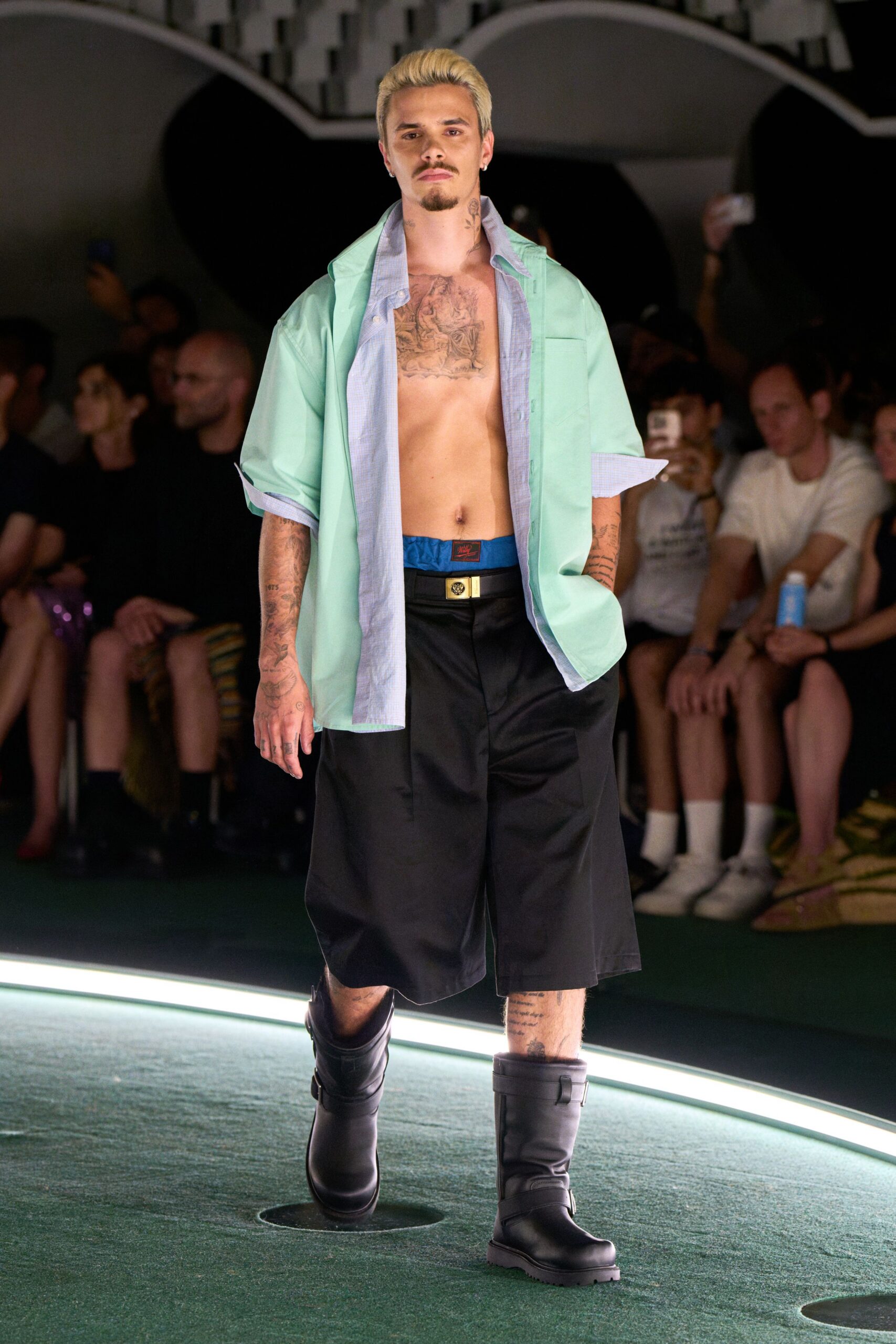mint shirt black pants