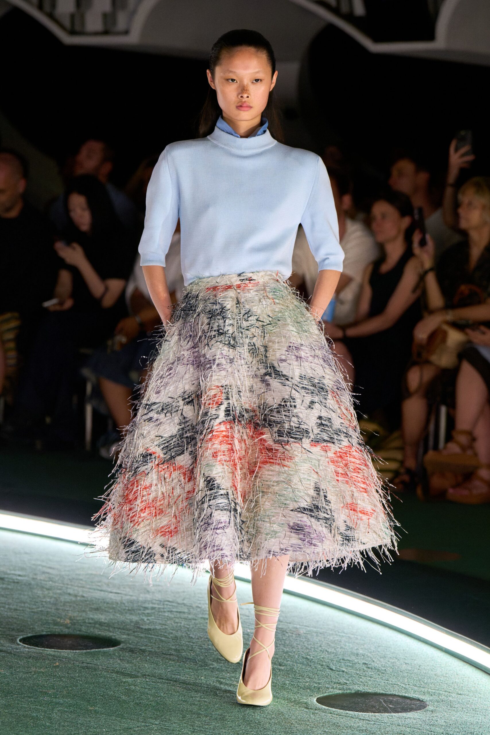 blue cotton top with multi fringed skirt
