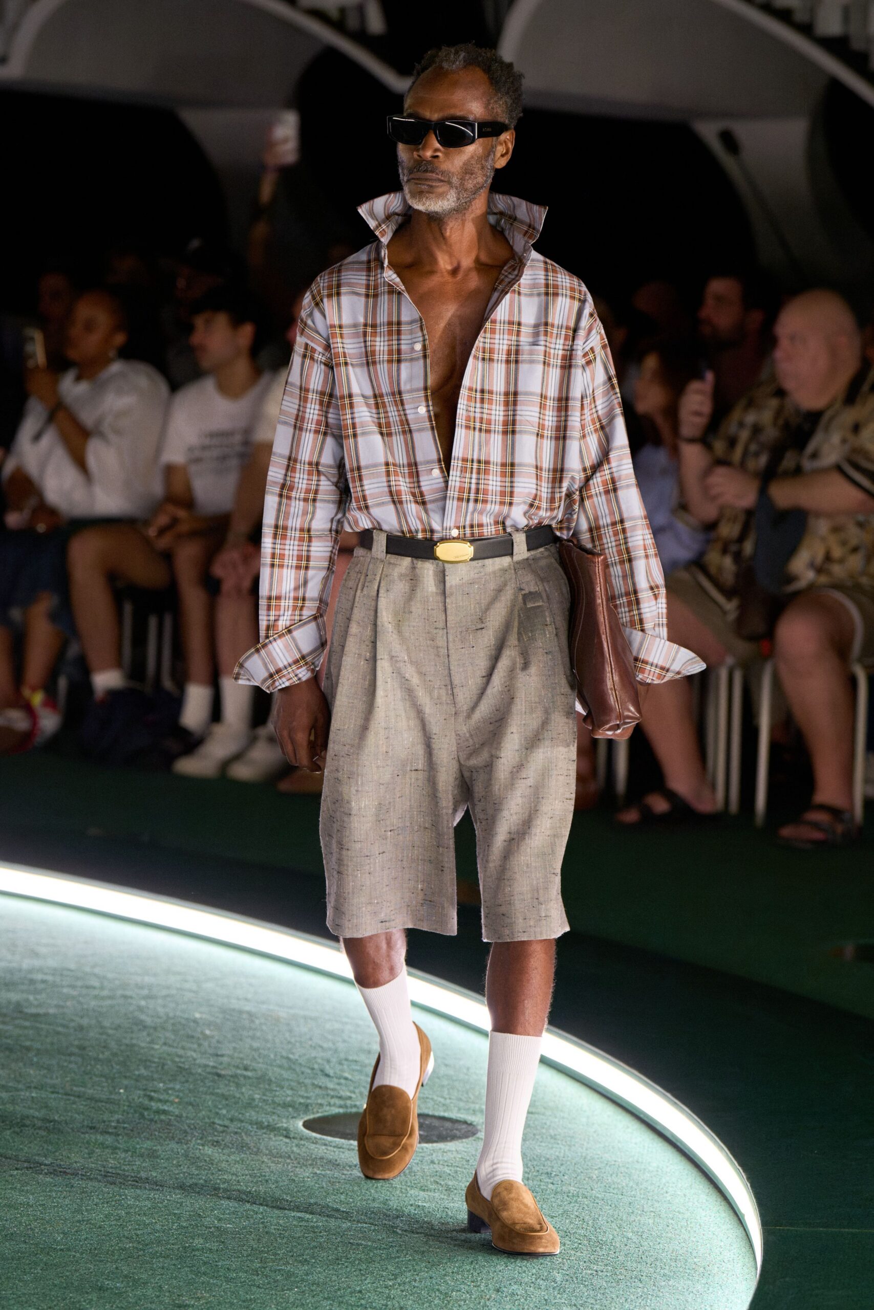 relaxed checked shirt with shorts