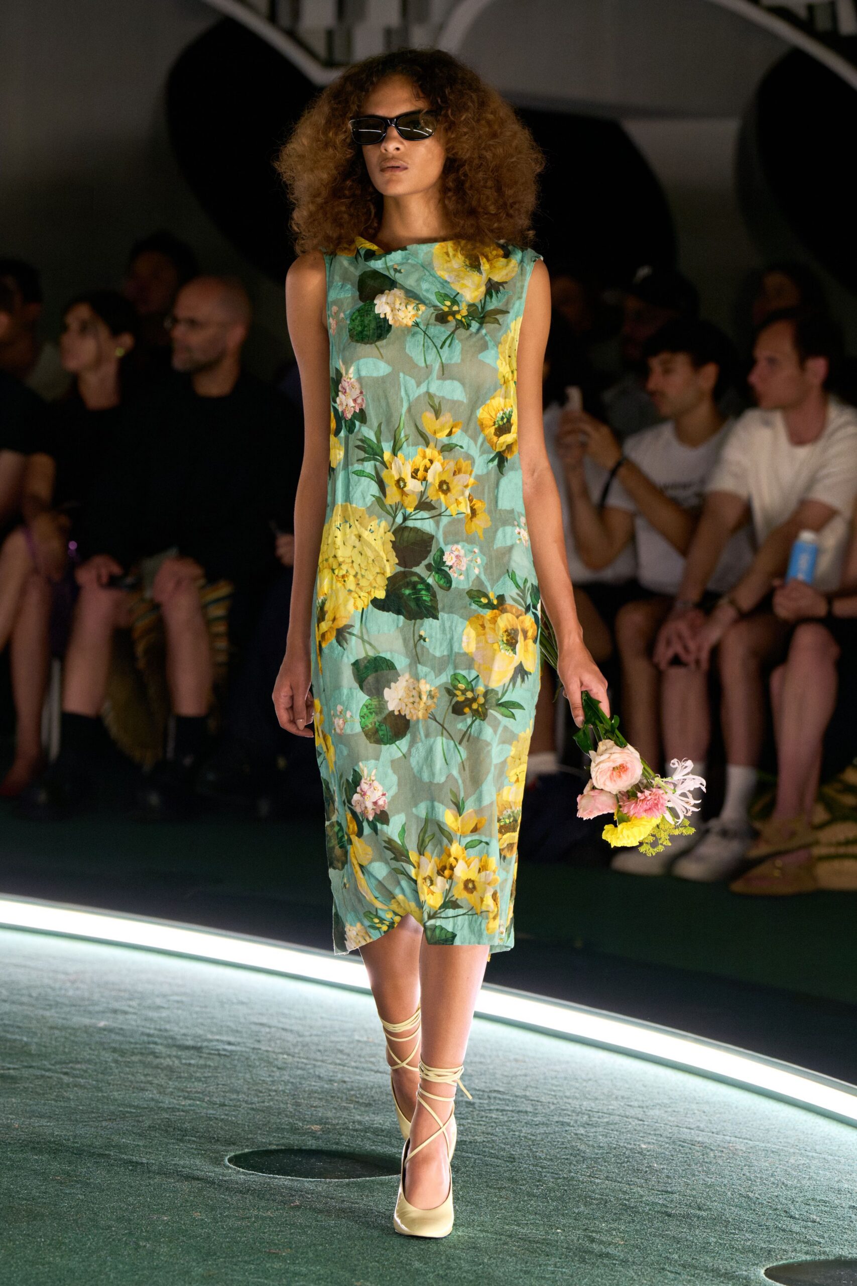 floral midi dress with sunglasses
