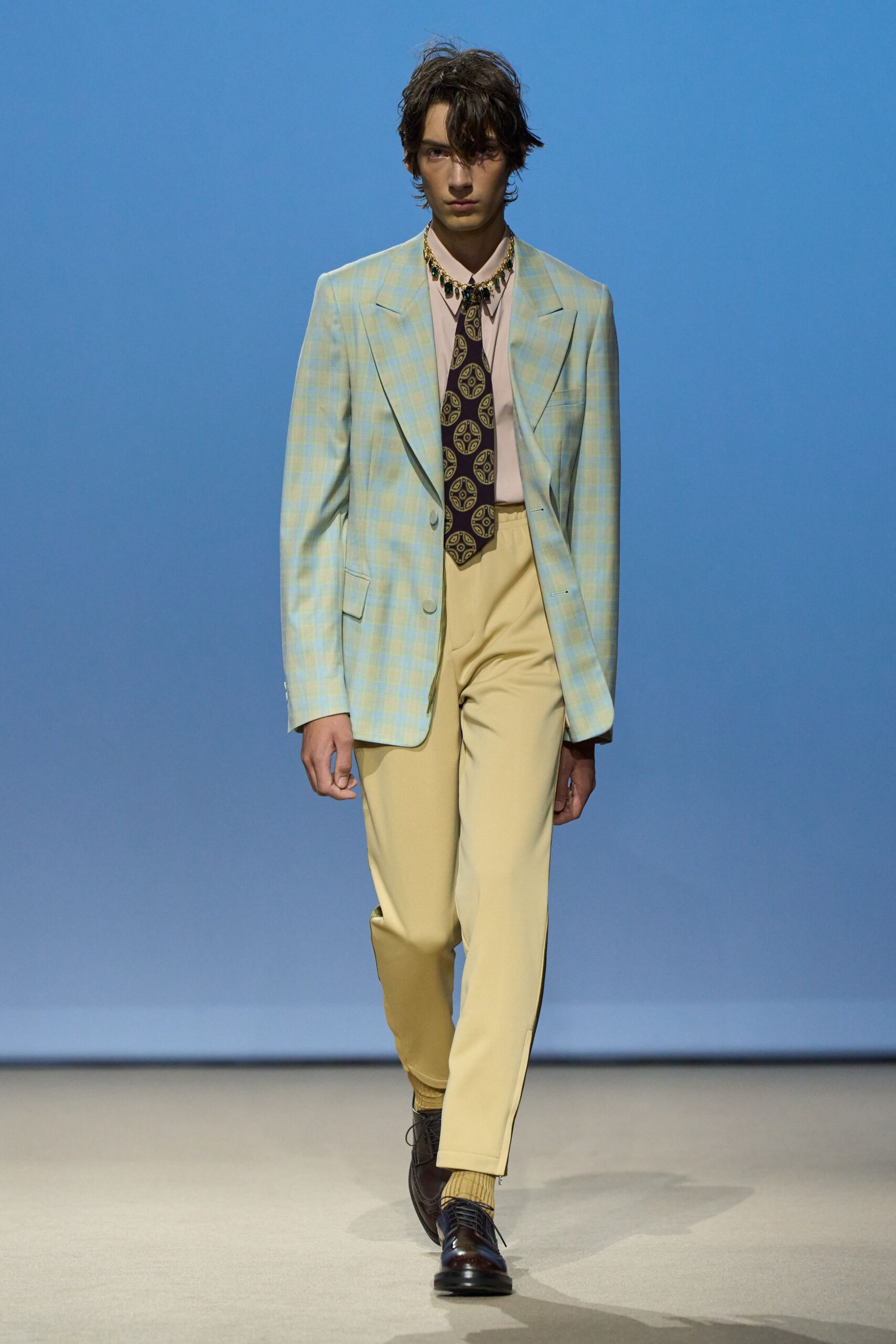beige tailored high-waisted pants