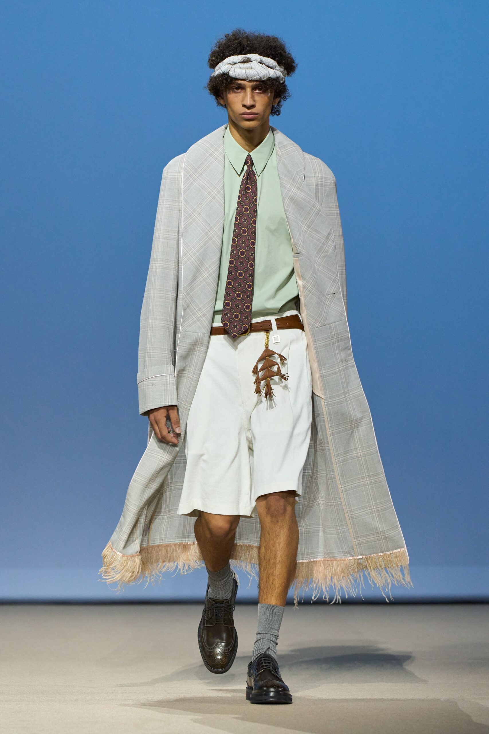 gray cotton long-sleeve collared relaxed fringed coat