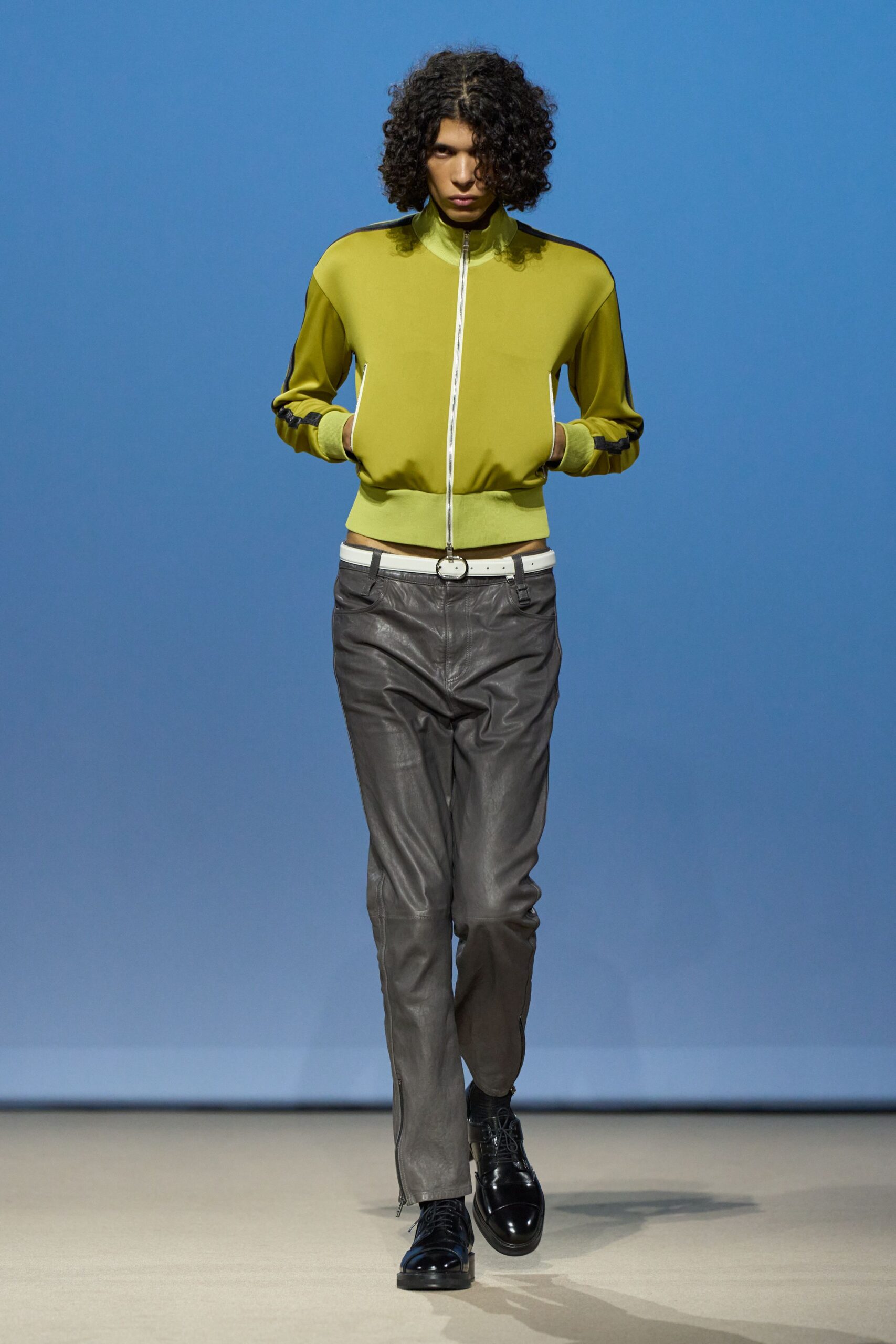 gray leather slim straight-leg pants