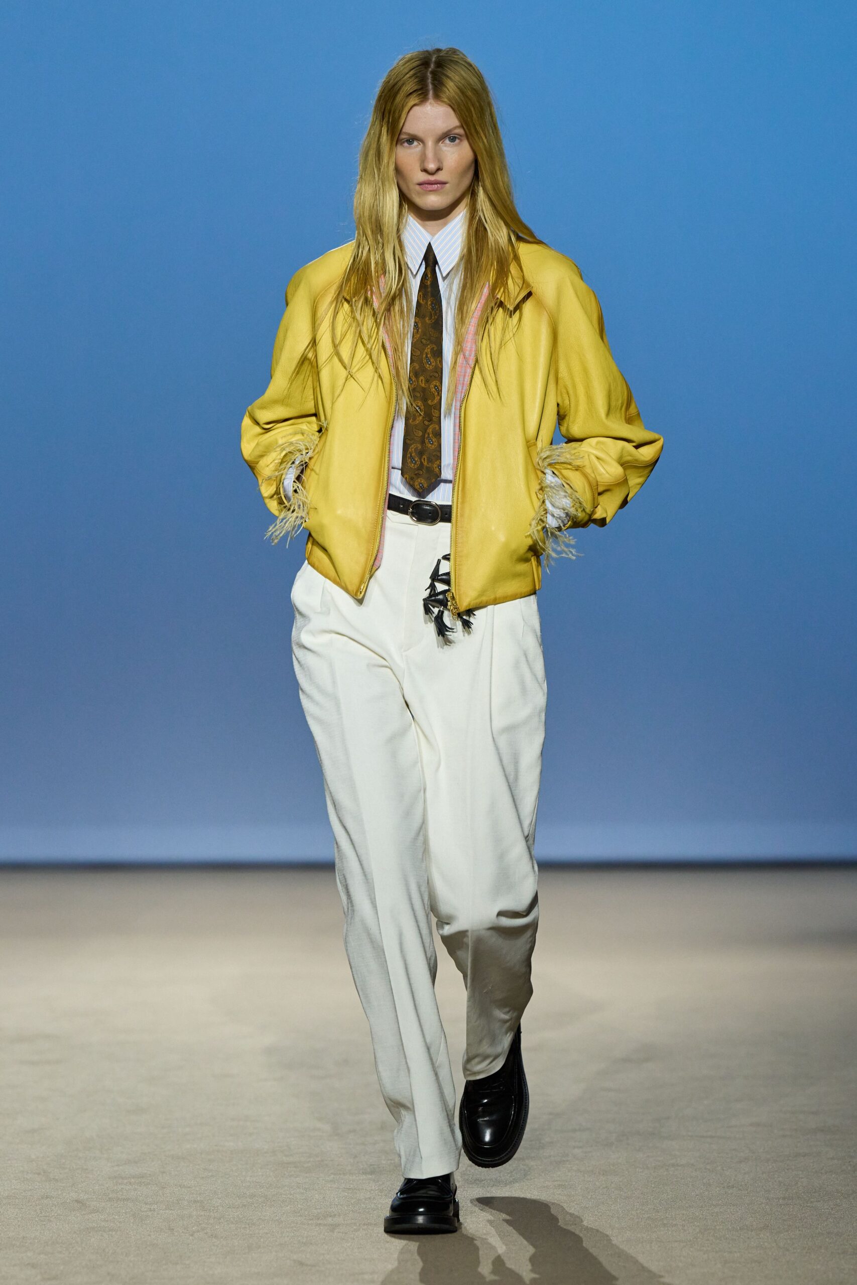 yellow silk long-sleeve relaxed fringed jacket