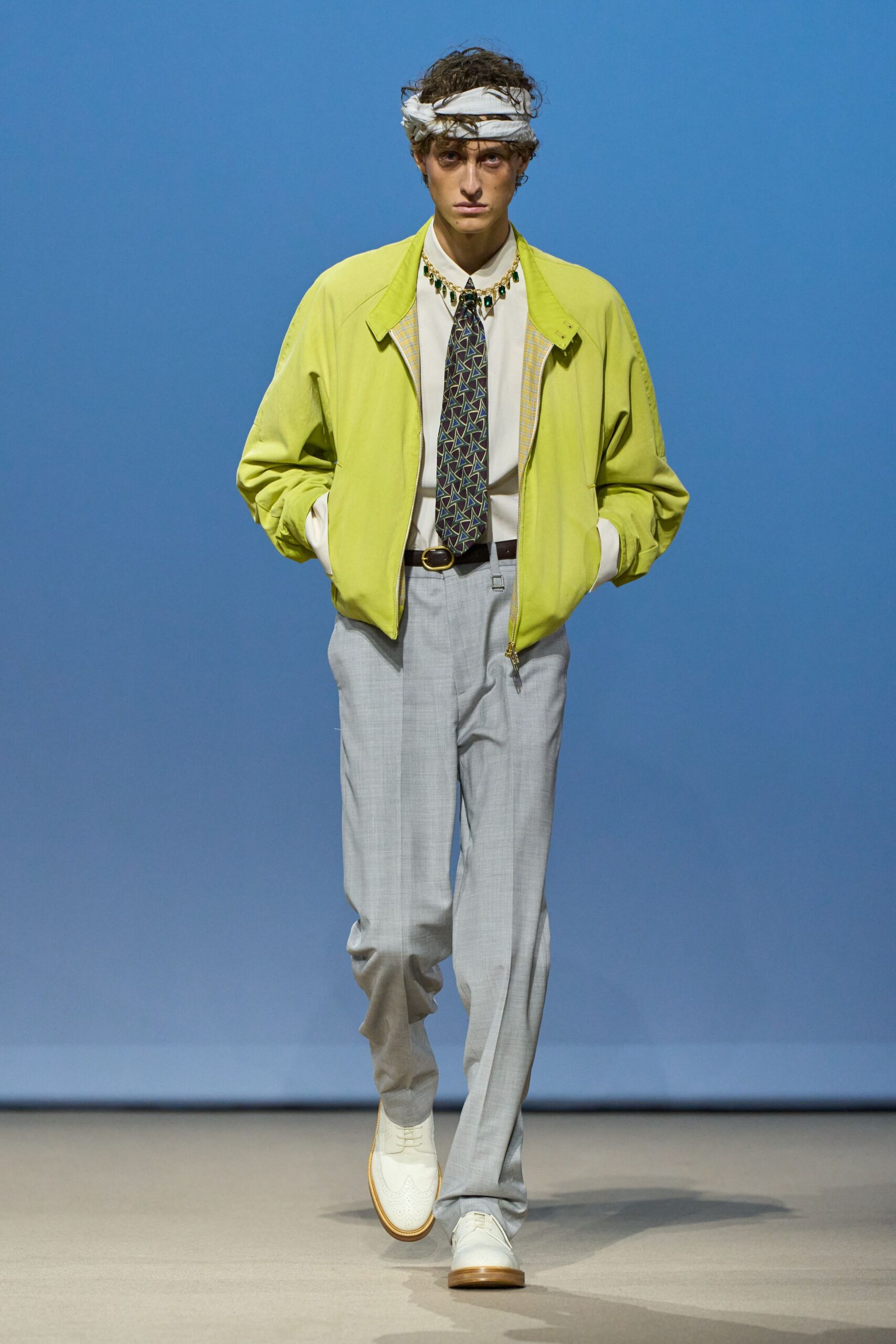 green cotton long-sleeve collared relaxed jacket