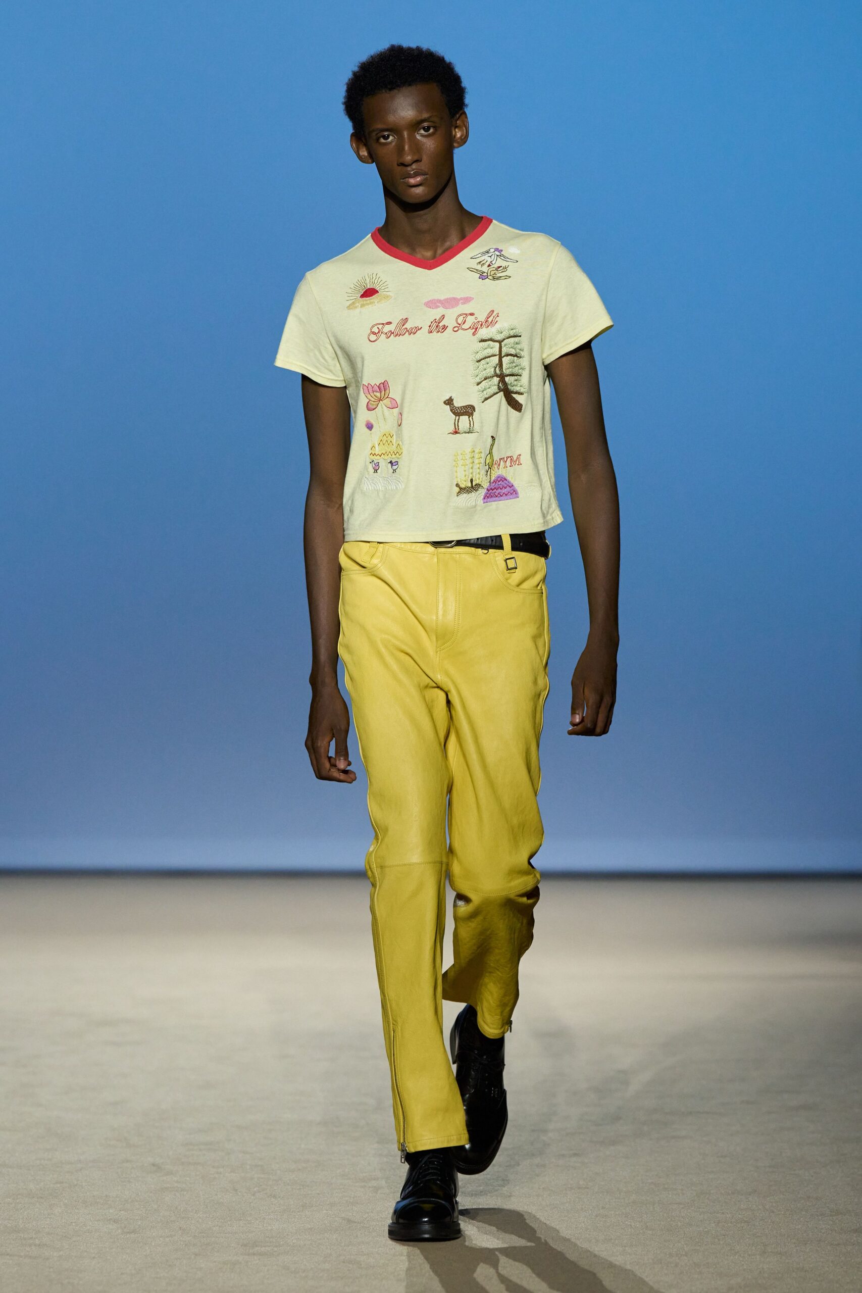 yellow cotton slim straight-leg pants