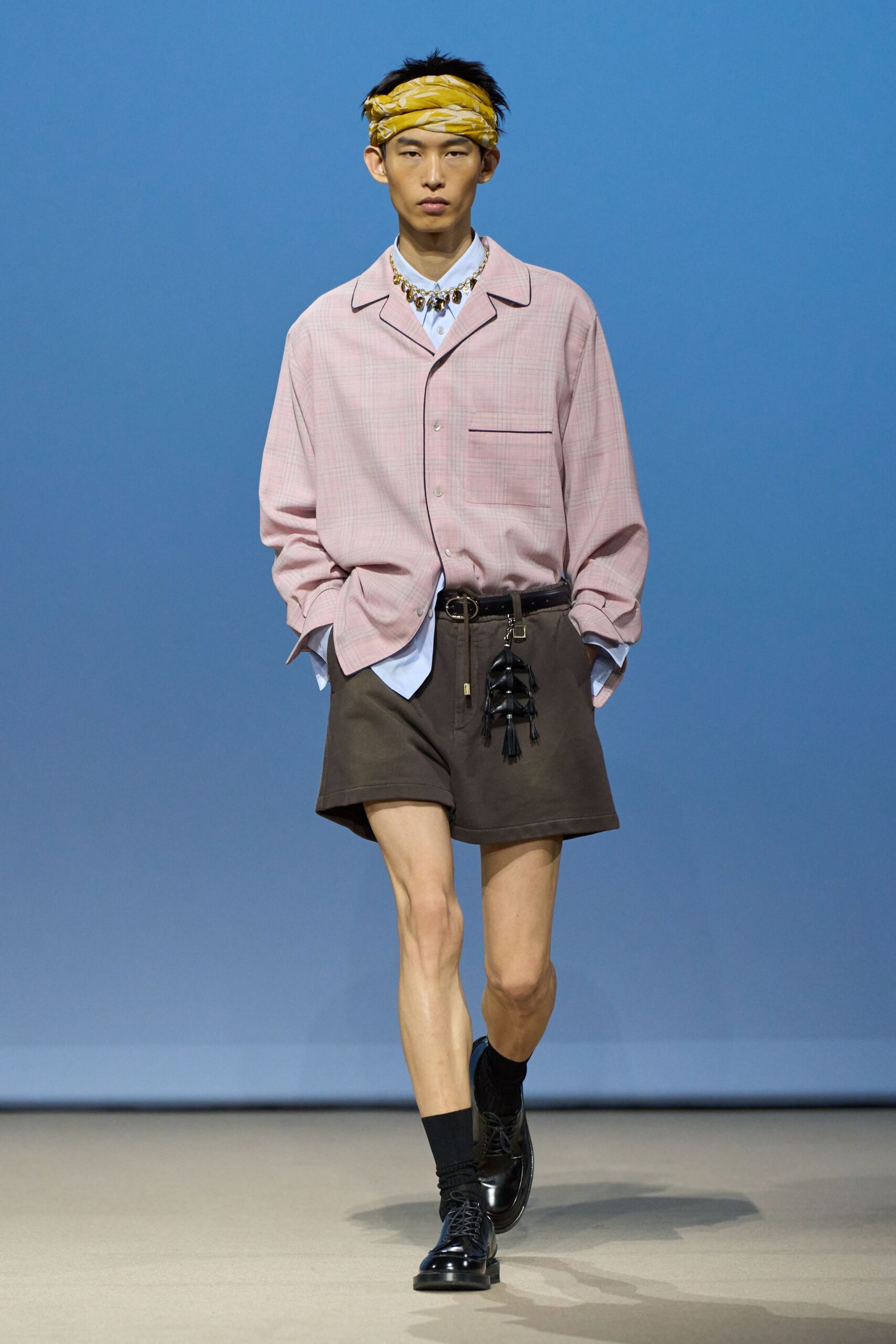 pink cotton long-sleeve collared relaxed checked shirt