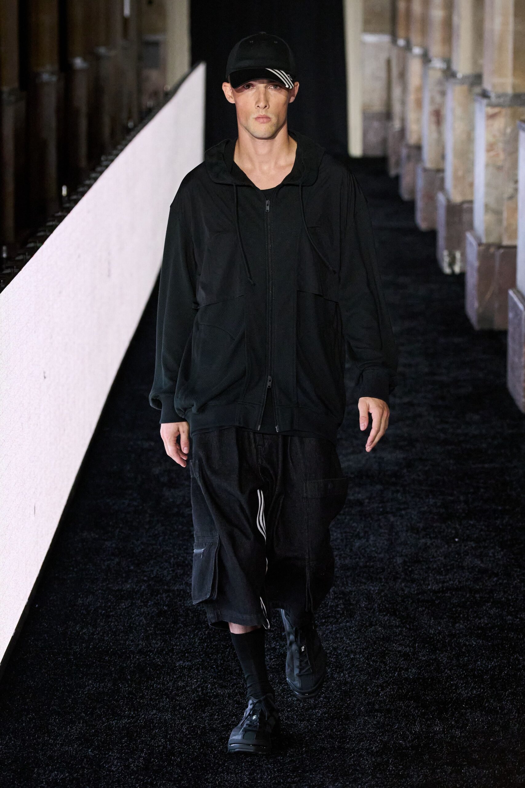 black relaxed hoodie and cargo pants