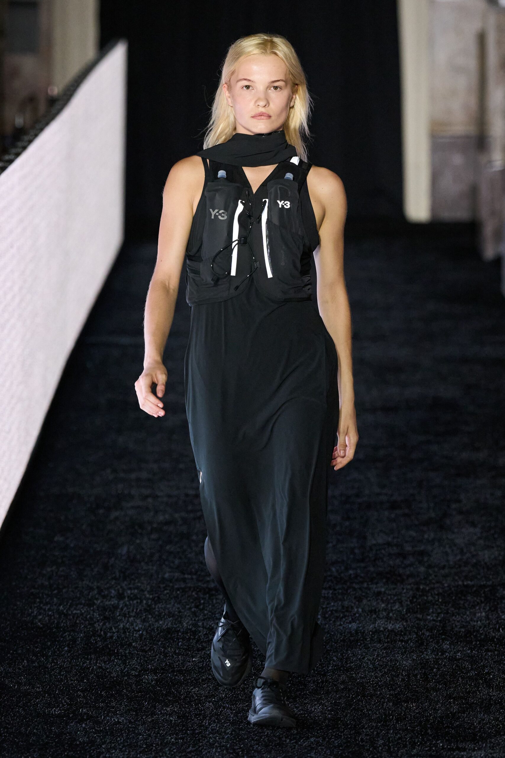 black cotton sleeveless high-neck fitted layered maxi dress