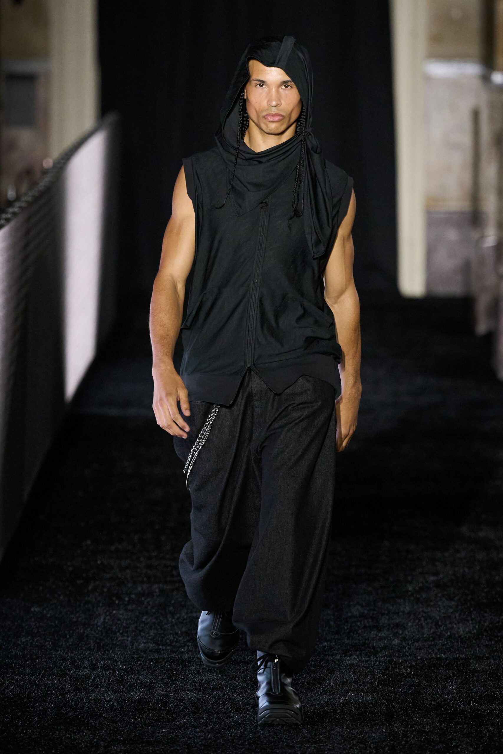 black denim relaxed wide-leg pants