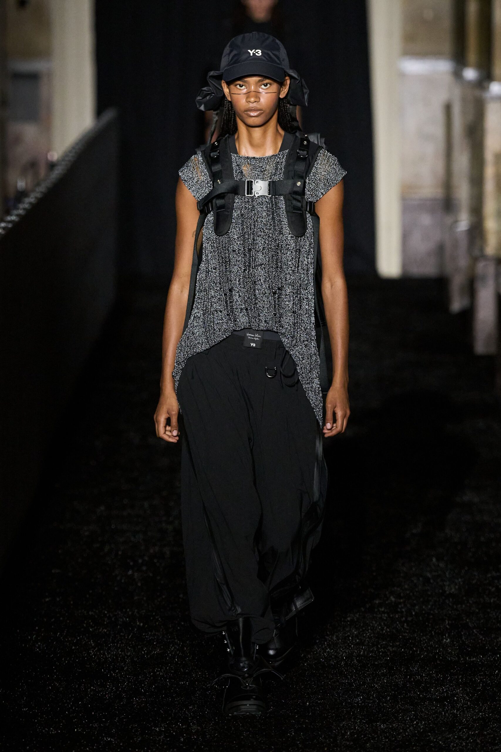 black cotton sleeveless v-neck relaxed layered pleated top