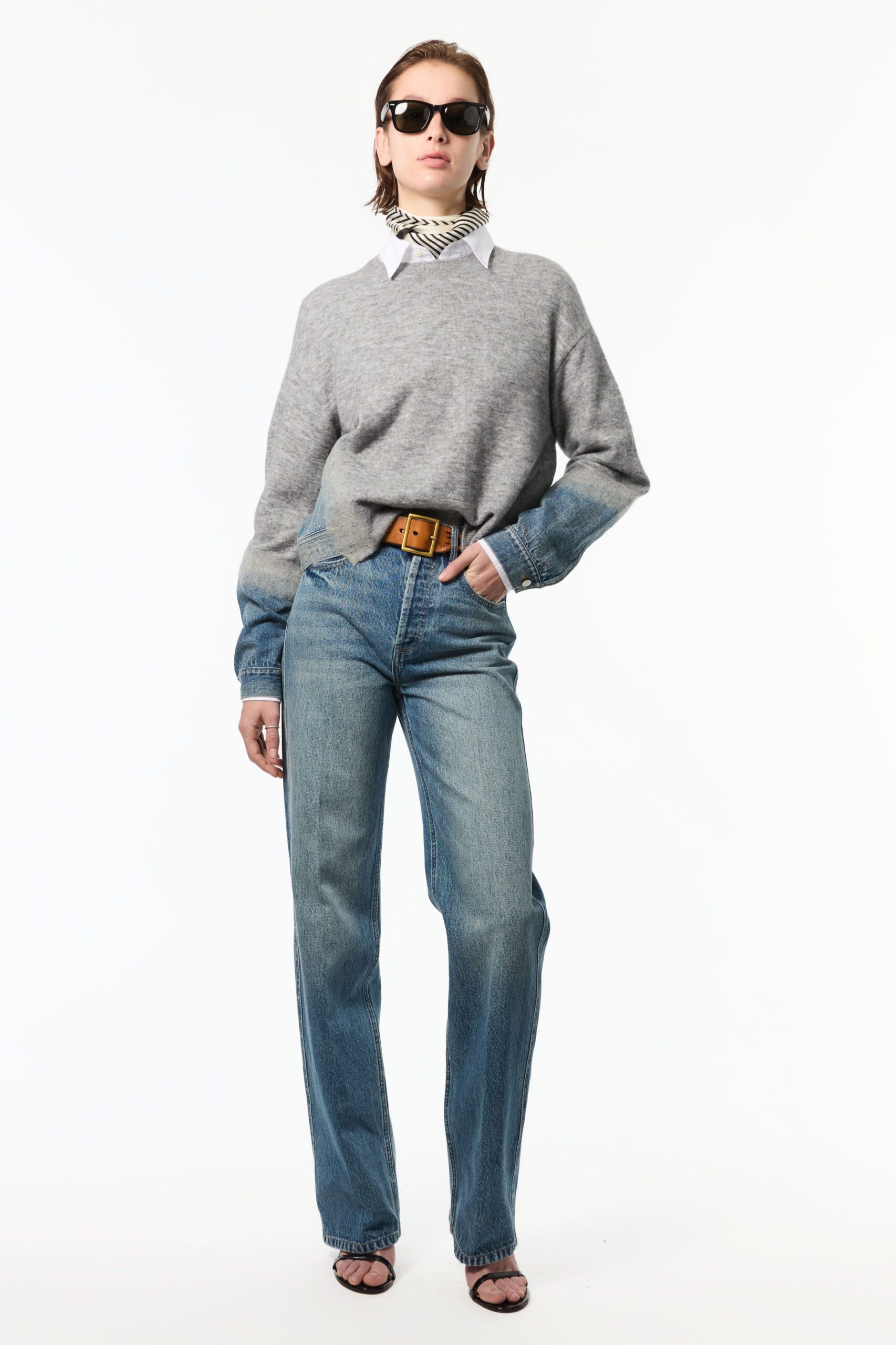 gray wool long-sleeve v-neck relaxed sweater