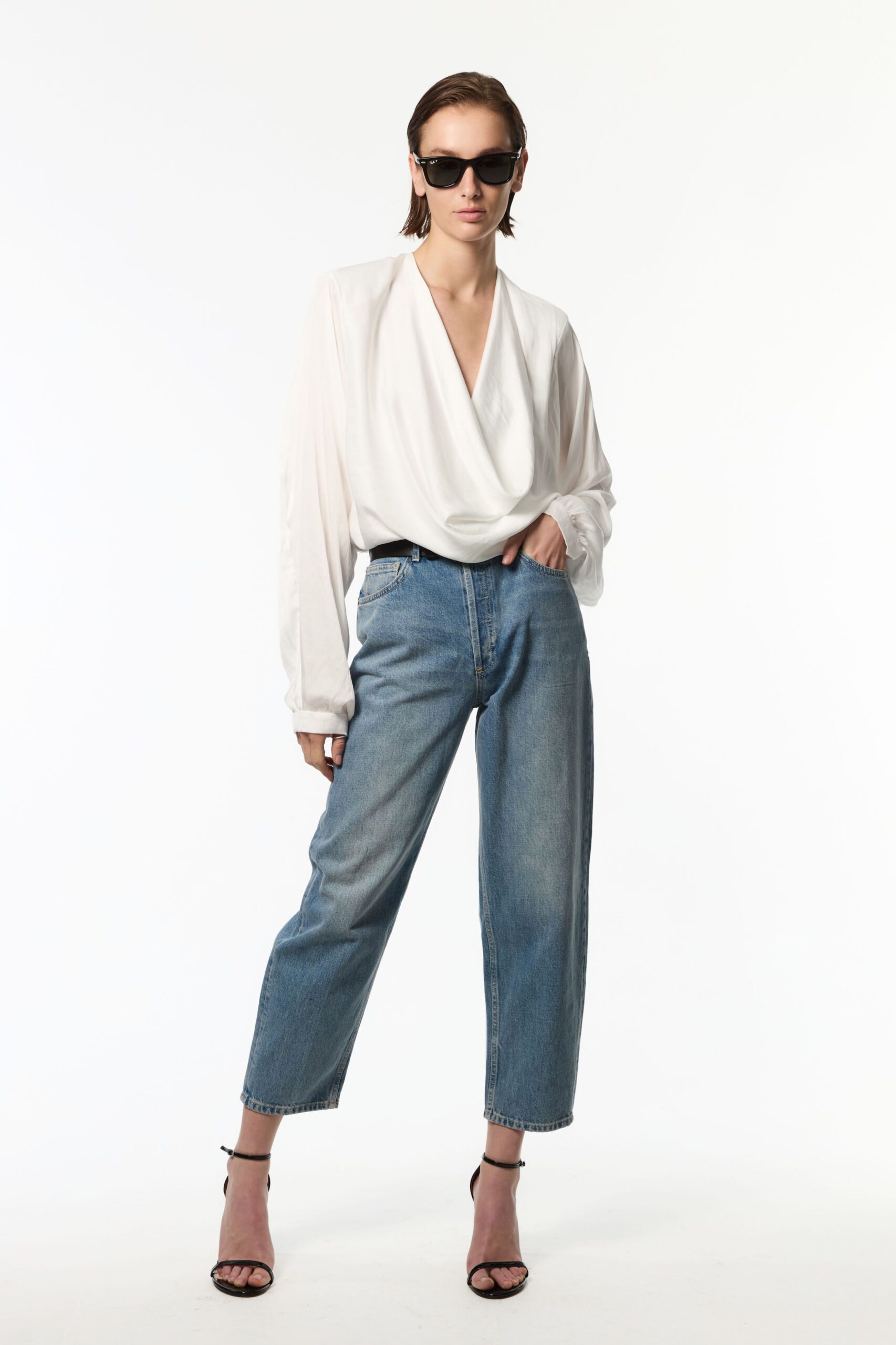 blue denim relaxed straight-leg pants