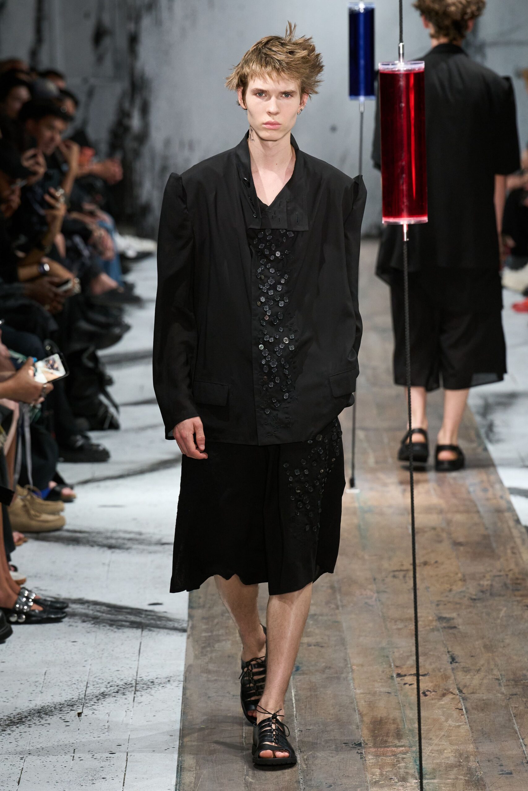 black relaxed jacket with embroidered shirt