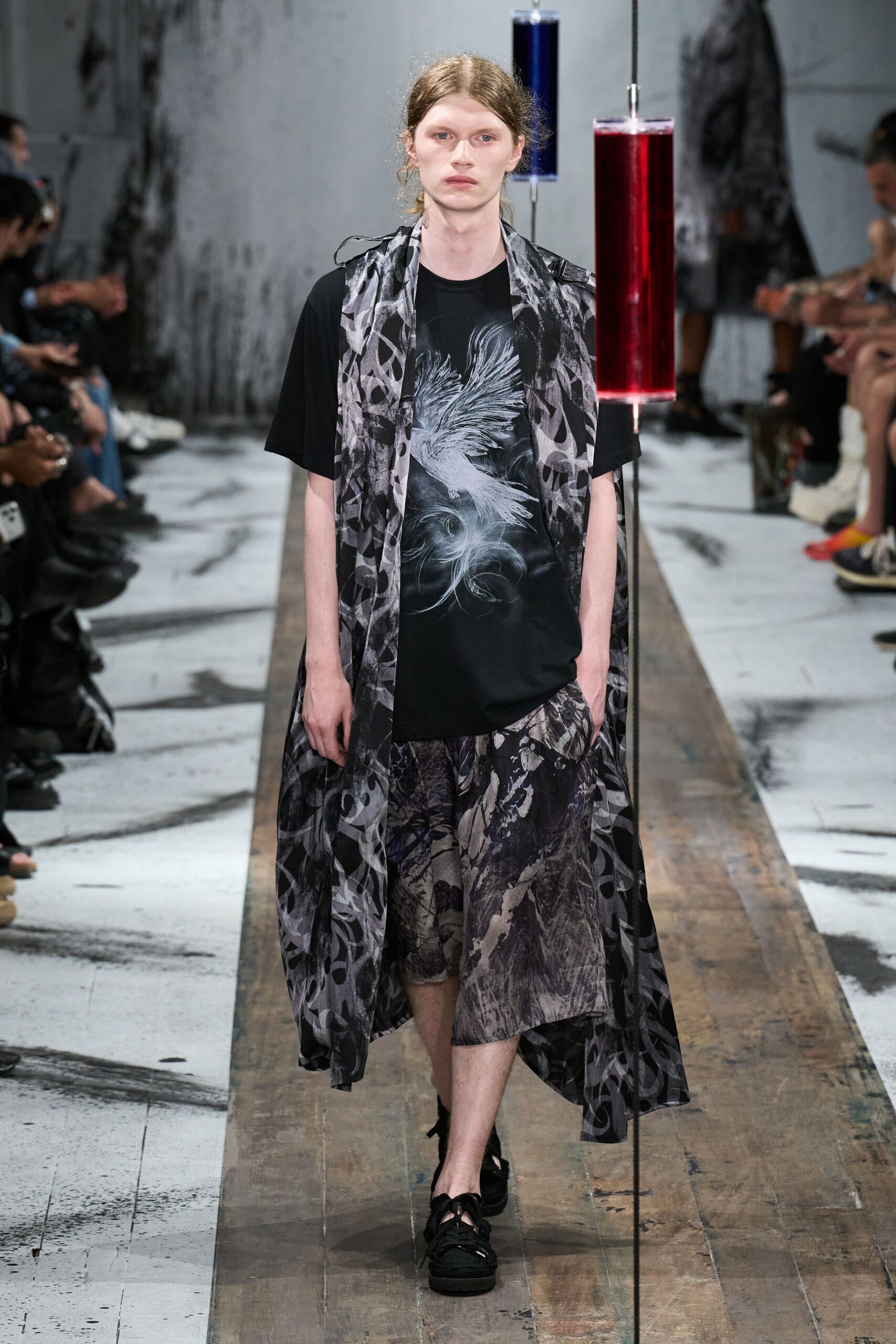 black relaxed shirt with cape and shorts