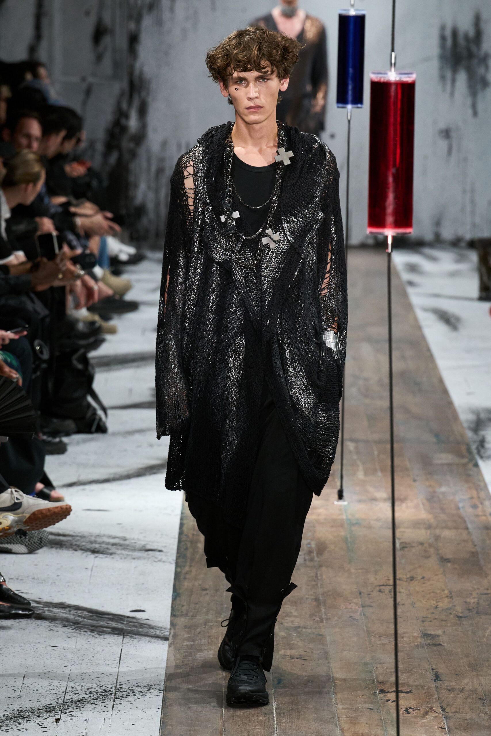 black lace long-sleeve relaxed layered sheer coat