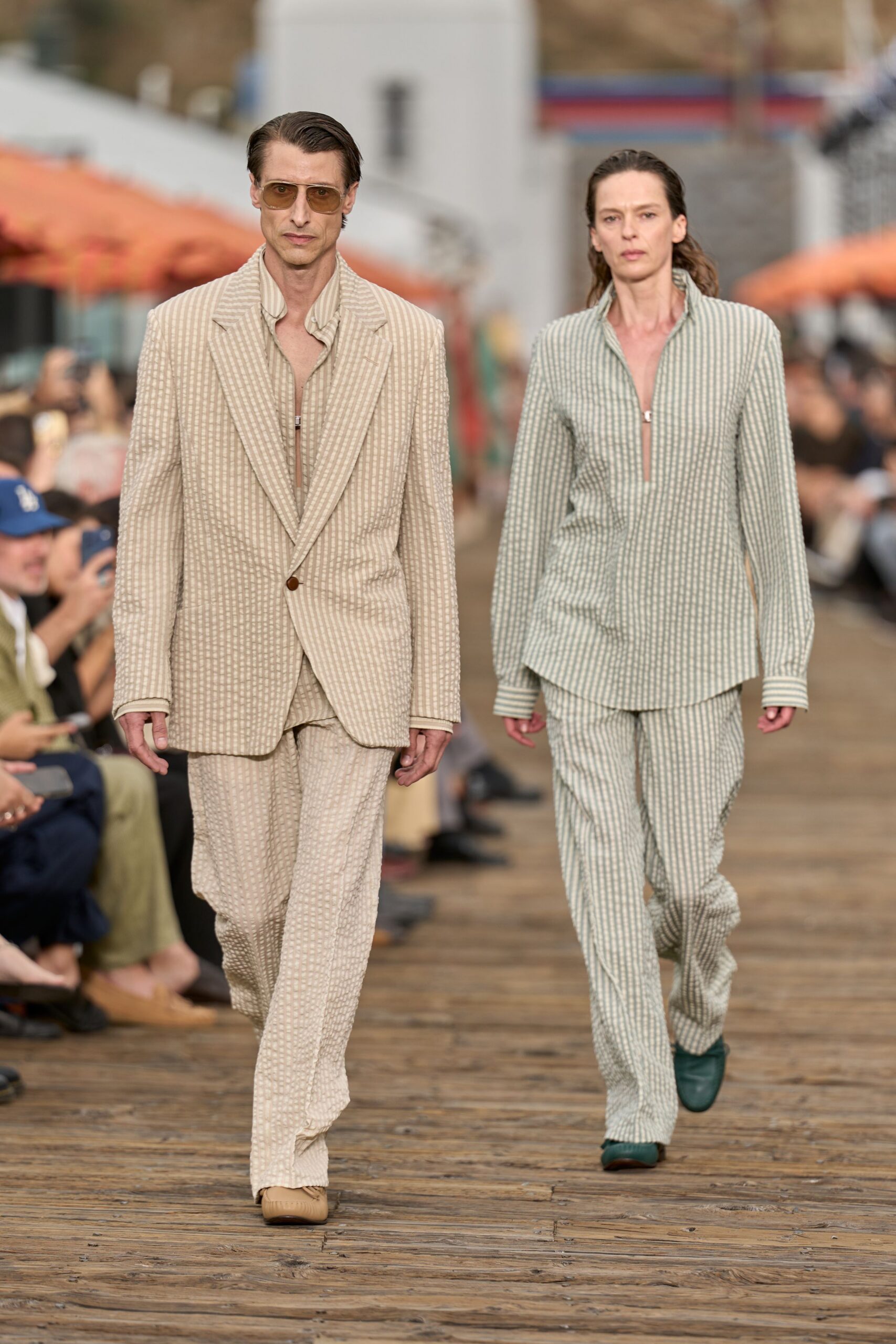 green cotton tailored checked straight-leg pants