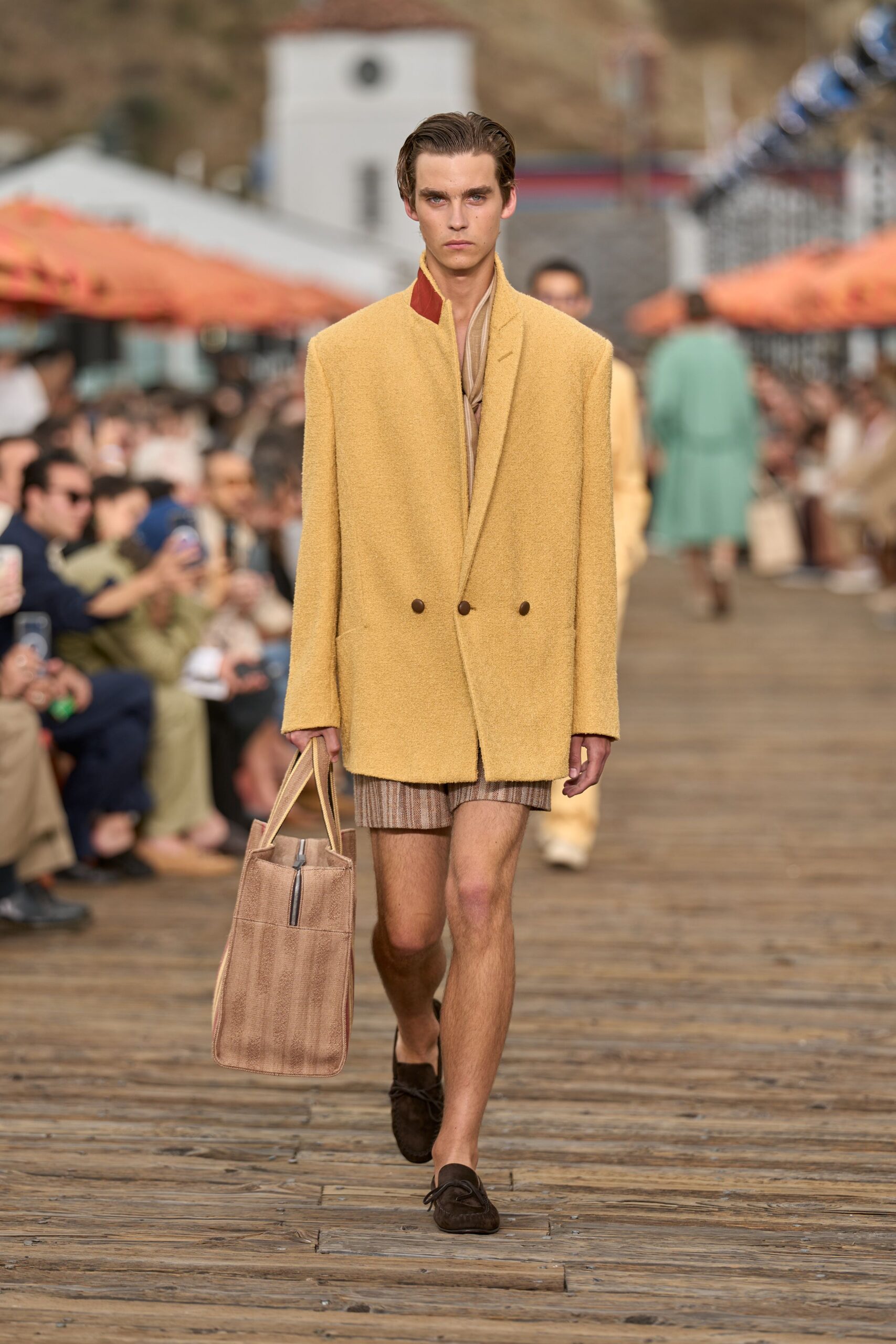 yellow wool long-sleeve collared tailored blazer