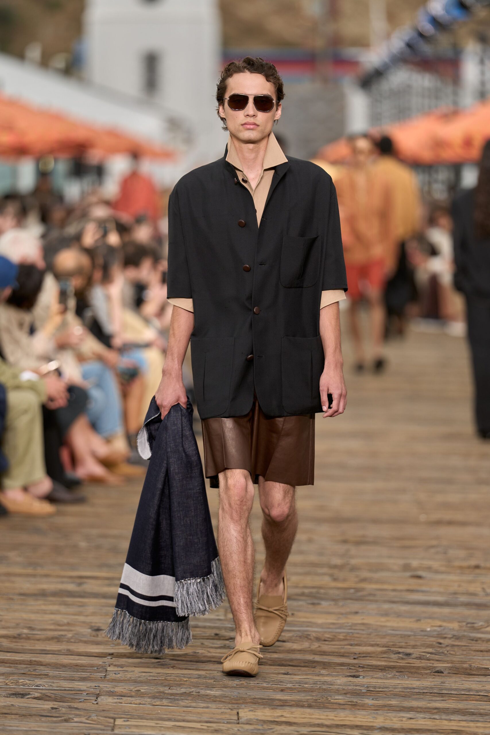 black shirt brown shorts outfit