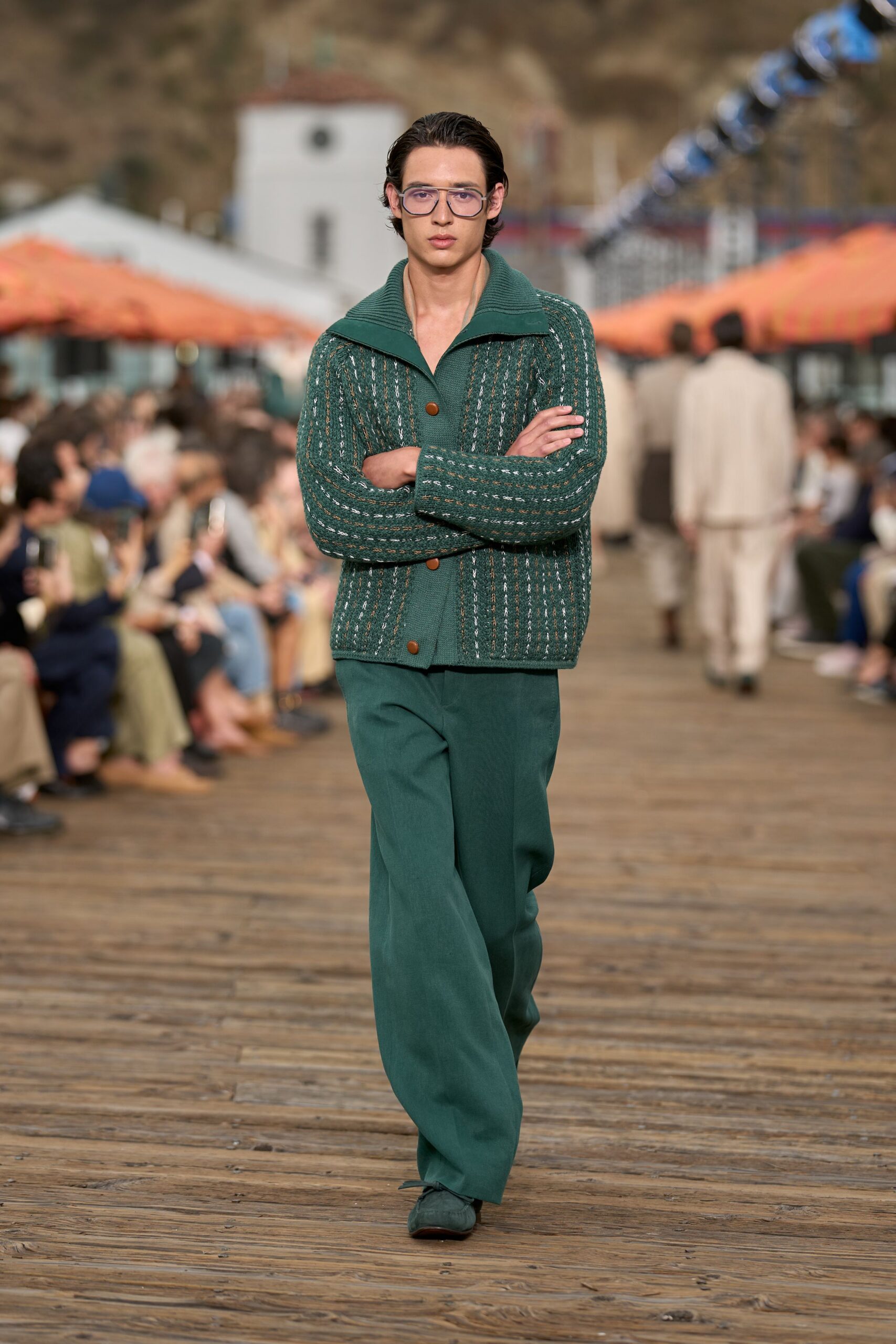 green cotton relaxed straight-leg pants