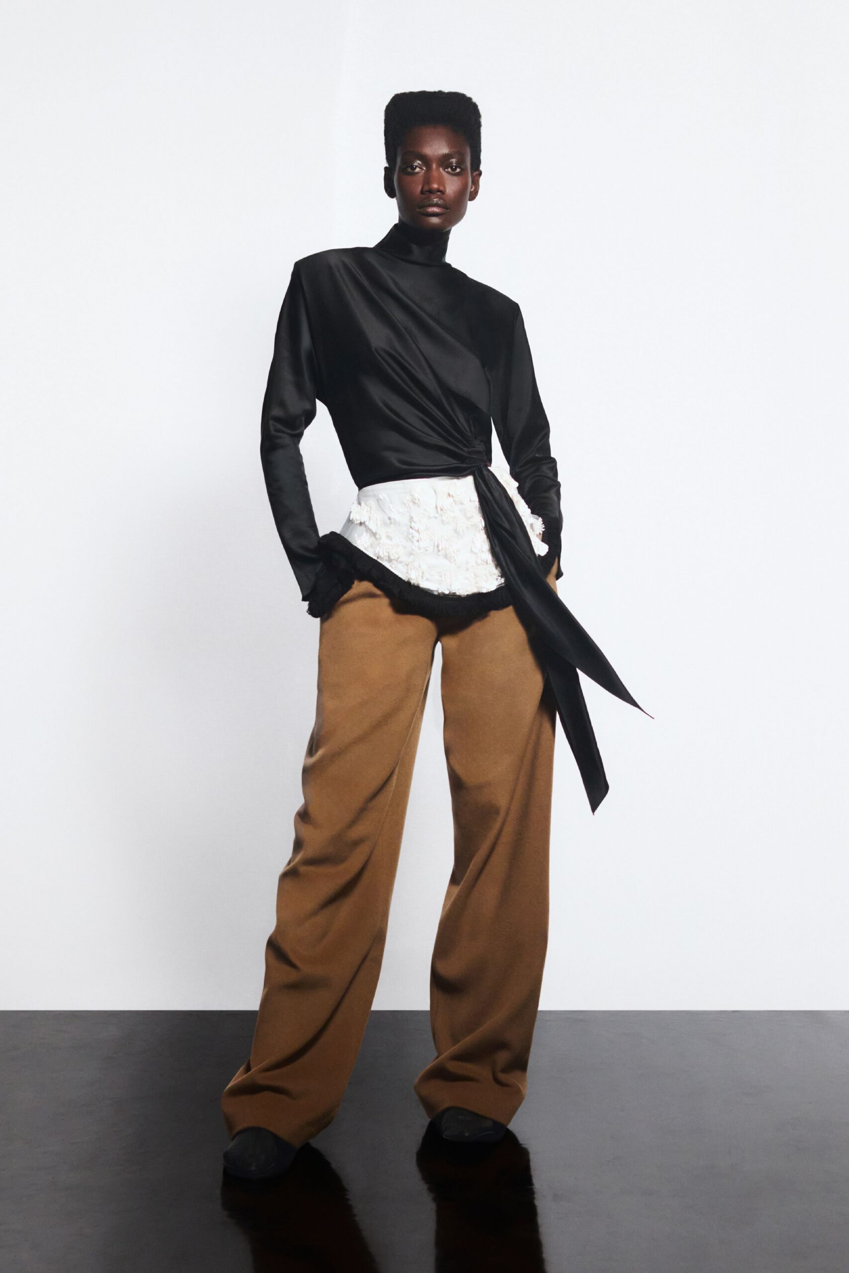 brown wool relaxed wide-leg pants