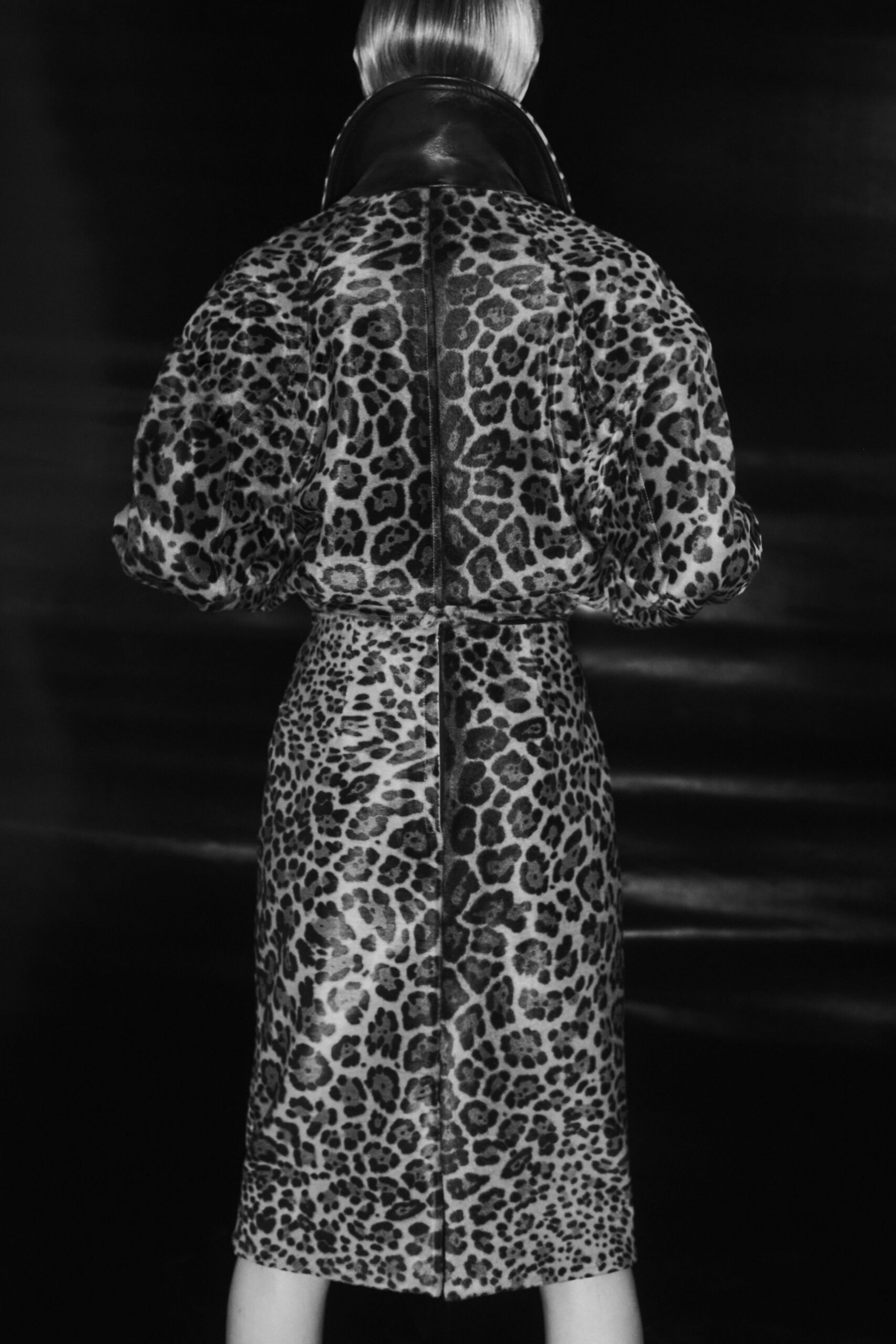 black gray animal-print leather coat