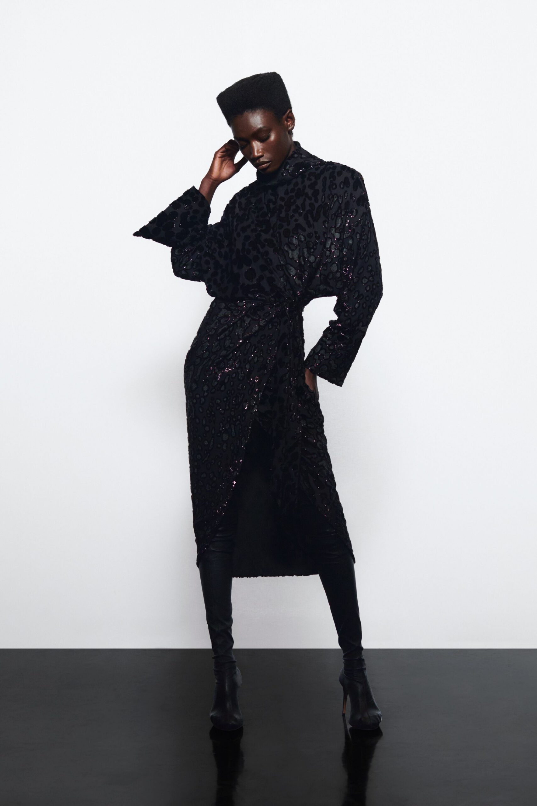 black leather fitted straight-leg pants