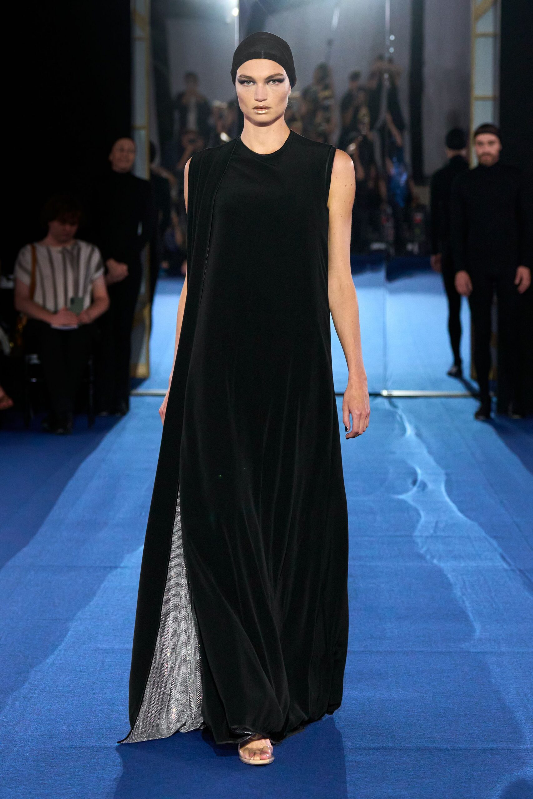 black velvet sleeveless gown