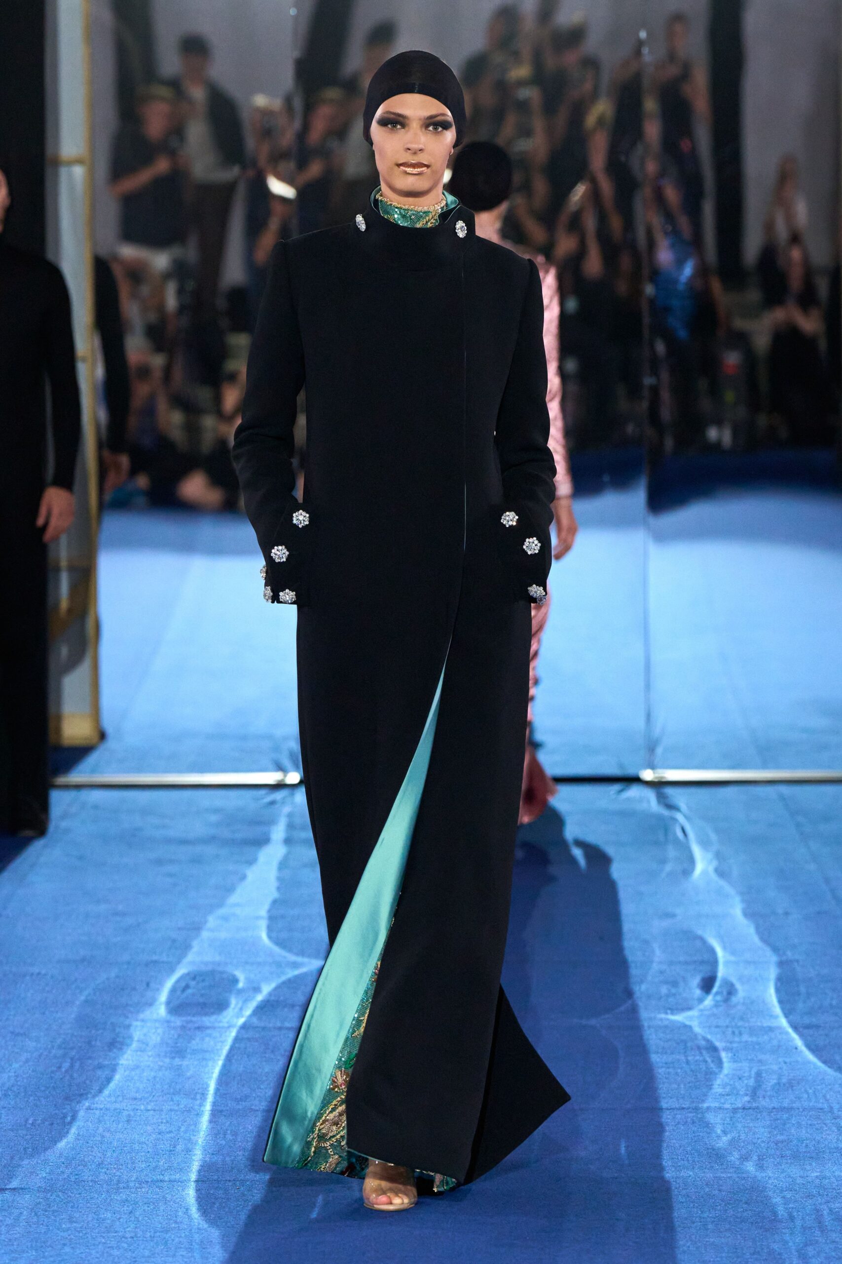 black silk coat with blue detail