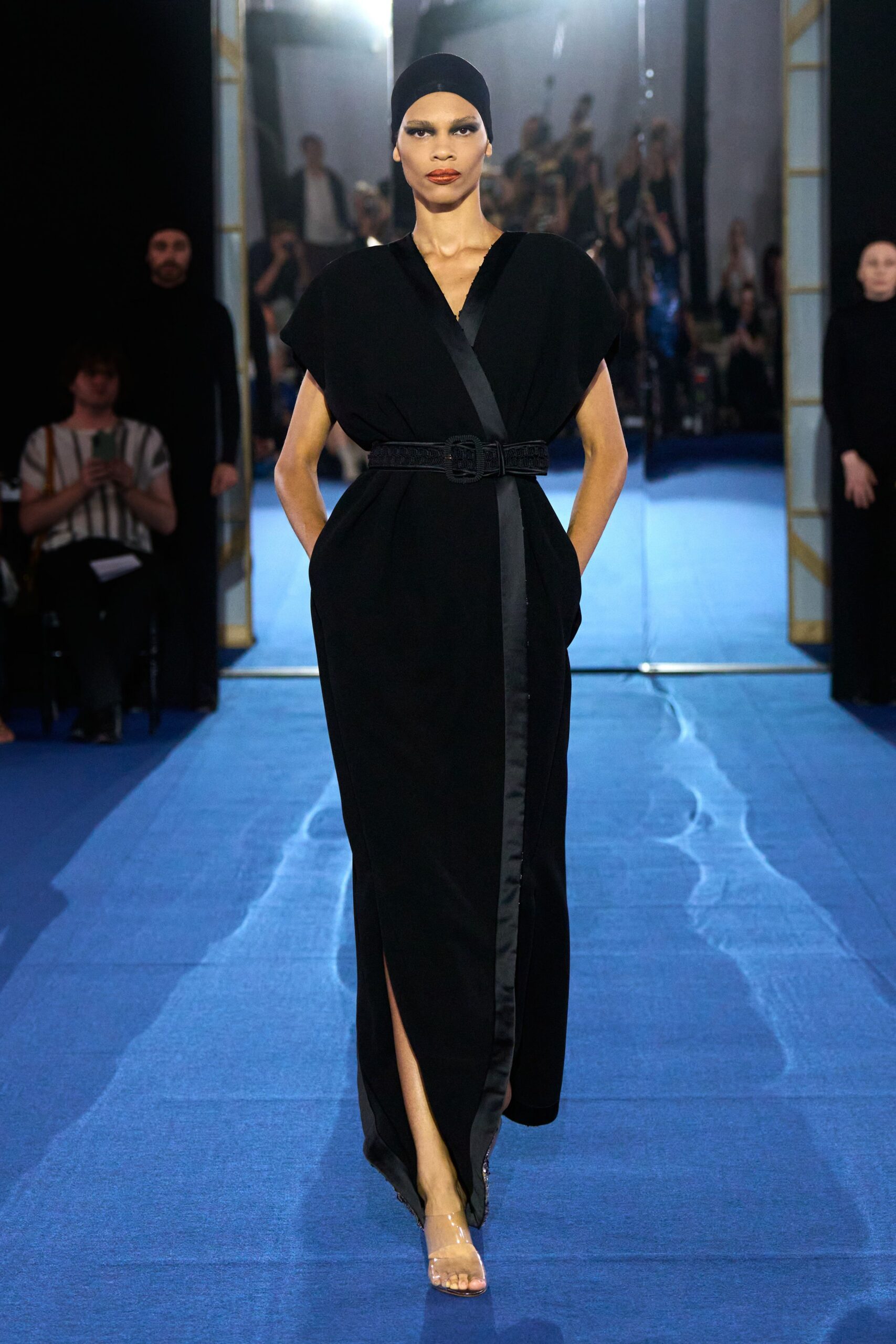black silk sleeveless gown