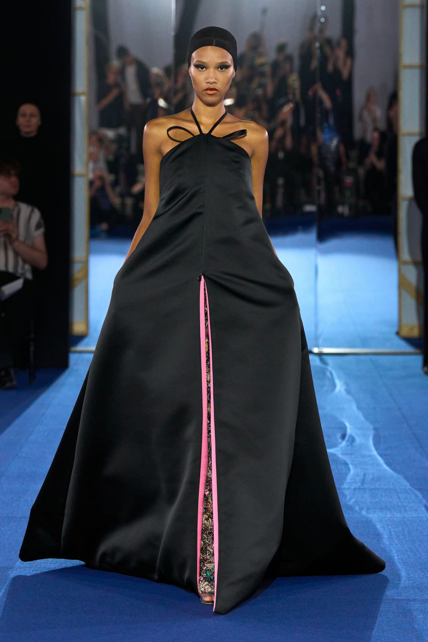 black silk sleeveless gown