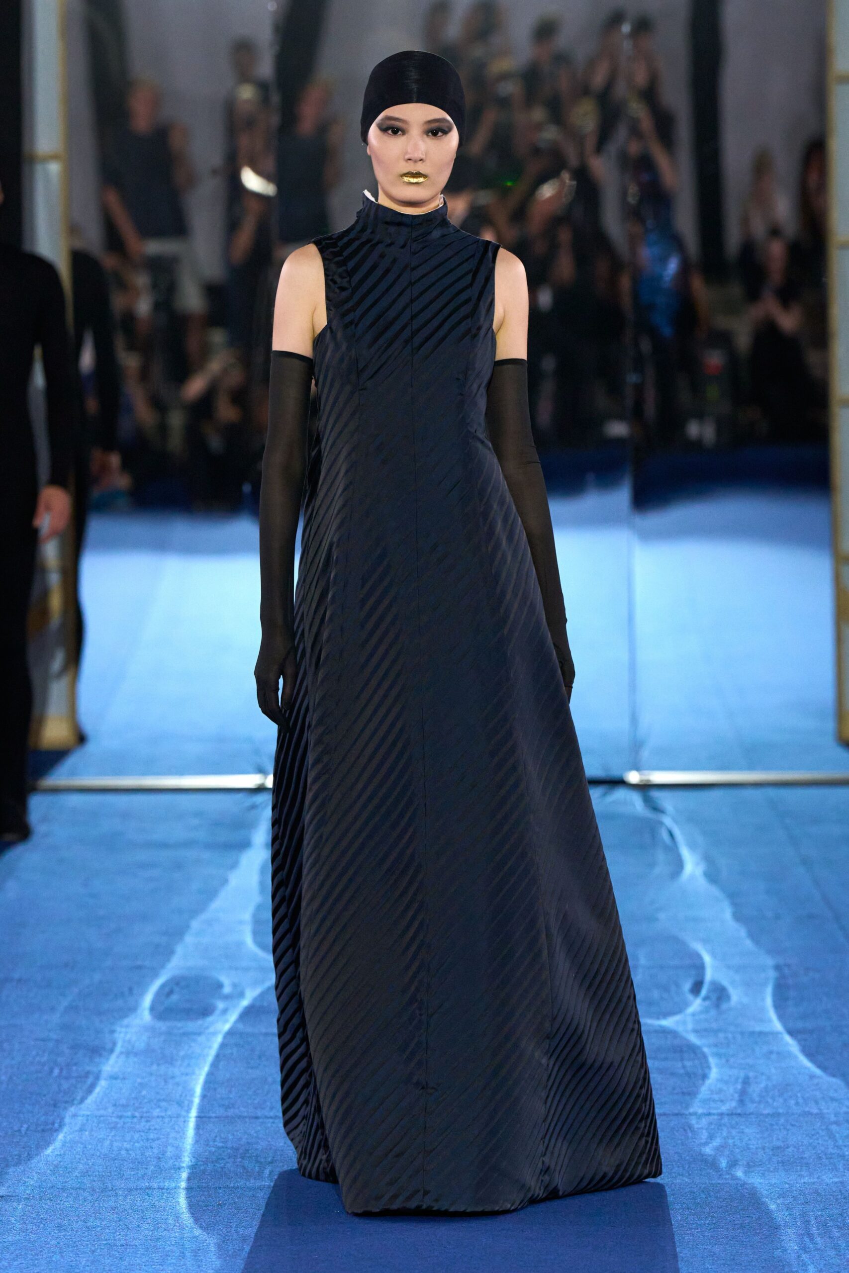 black silk pleated gown