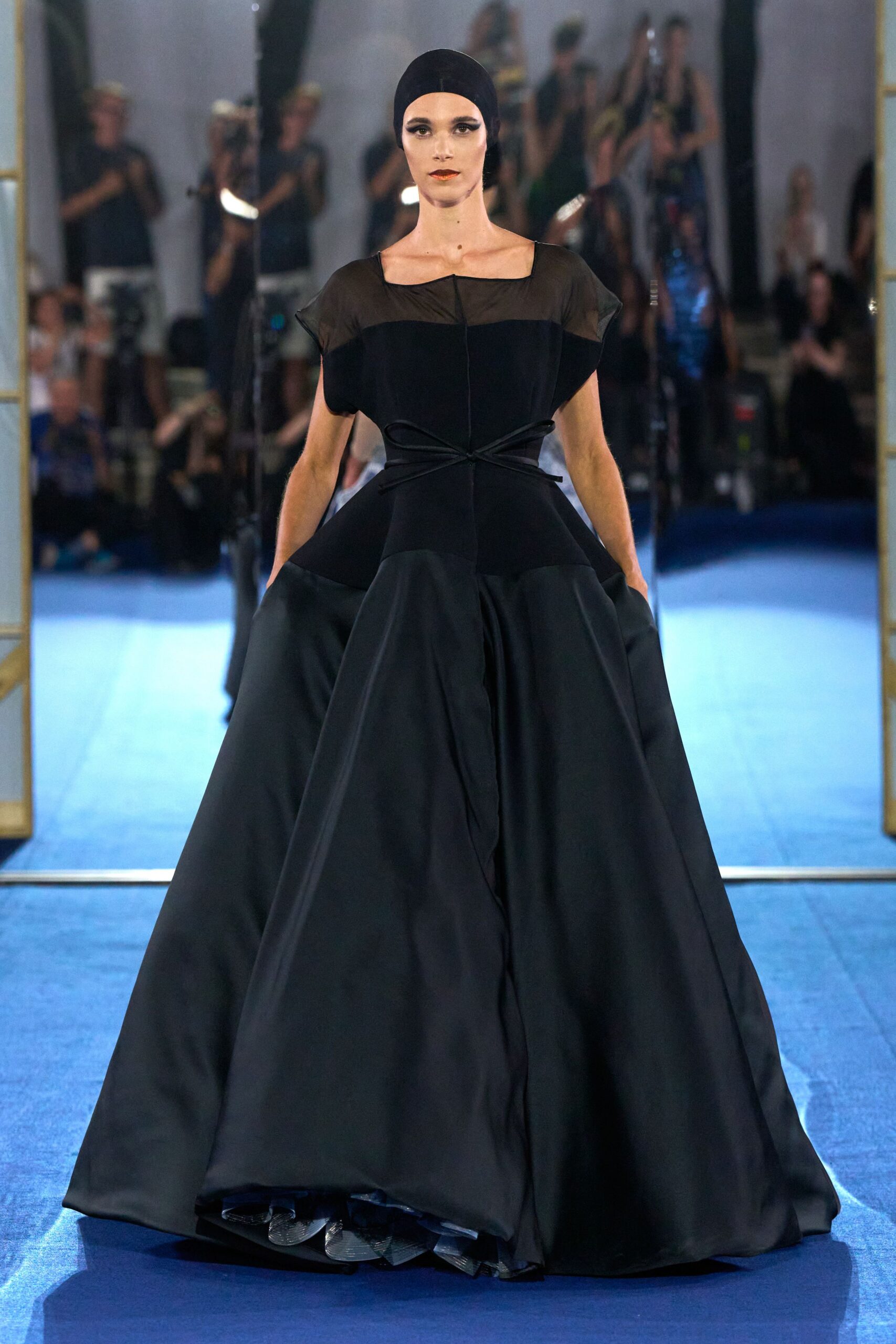 black silk pleated gown