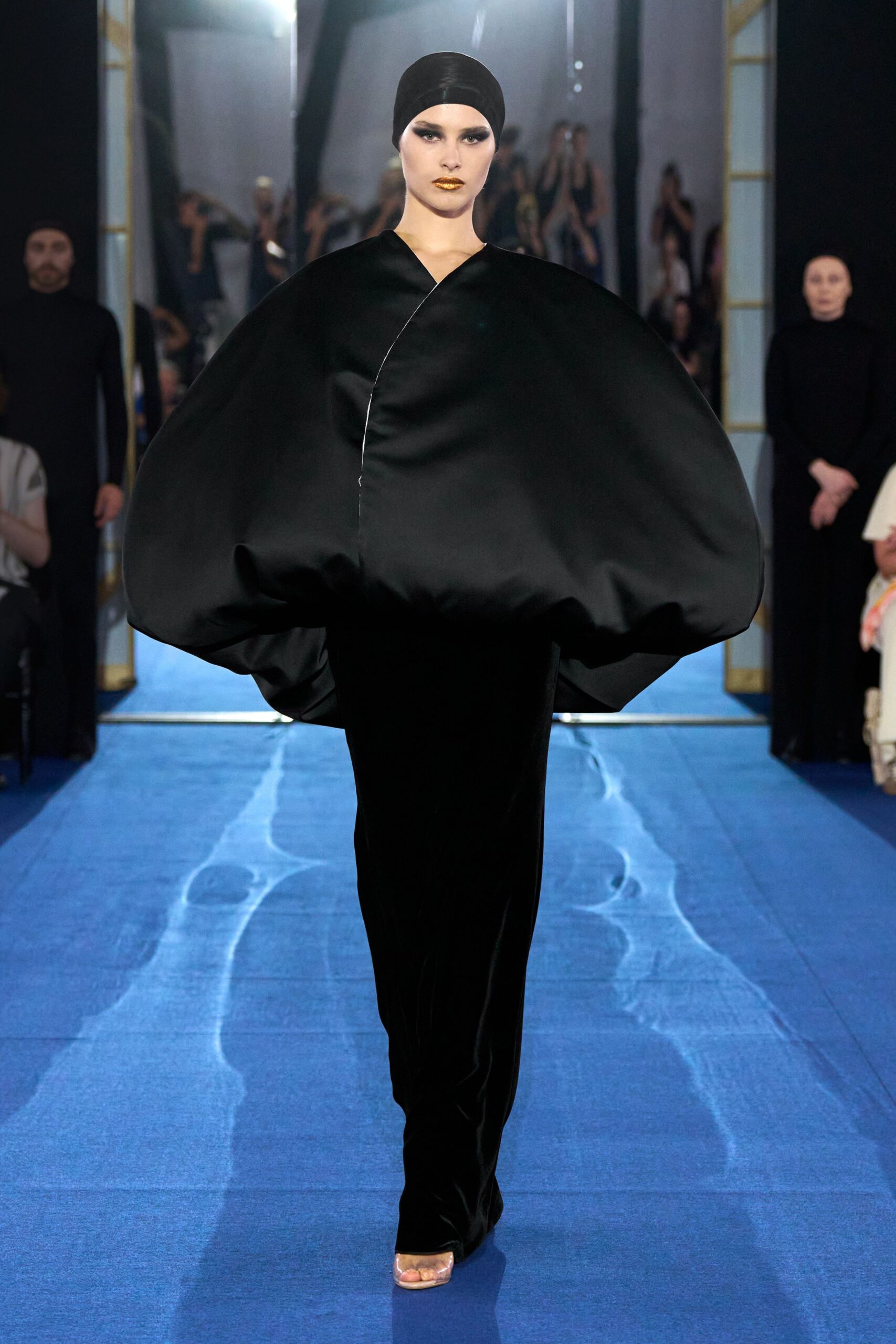 black silk draped gown